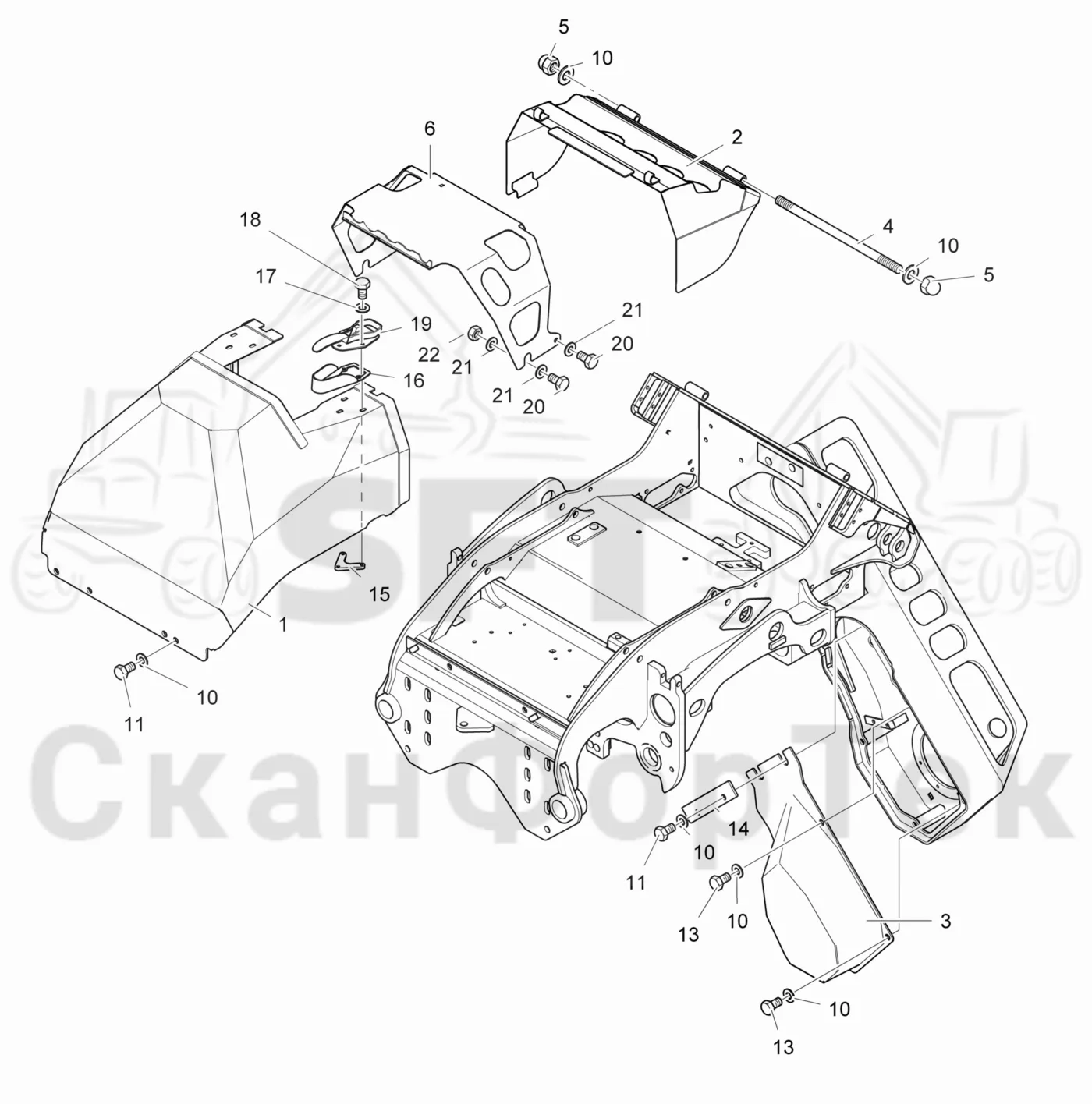 Схема: Komatsu / Лесозаготовительные машины / 911 S/N 9110062167- / Каталог запасных частей / Лесозаготовительное оборудование / Головка лесозаготовительной машины / 360.2 / Каталог запасных частей / шасси / Капоты