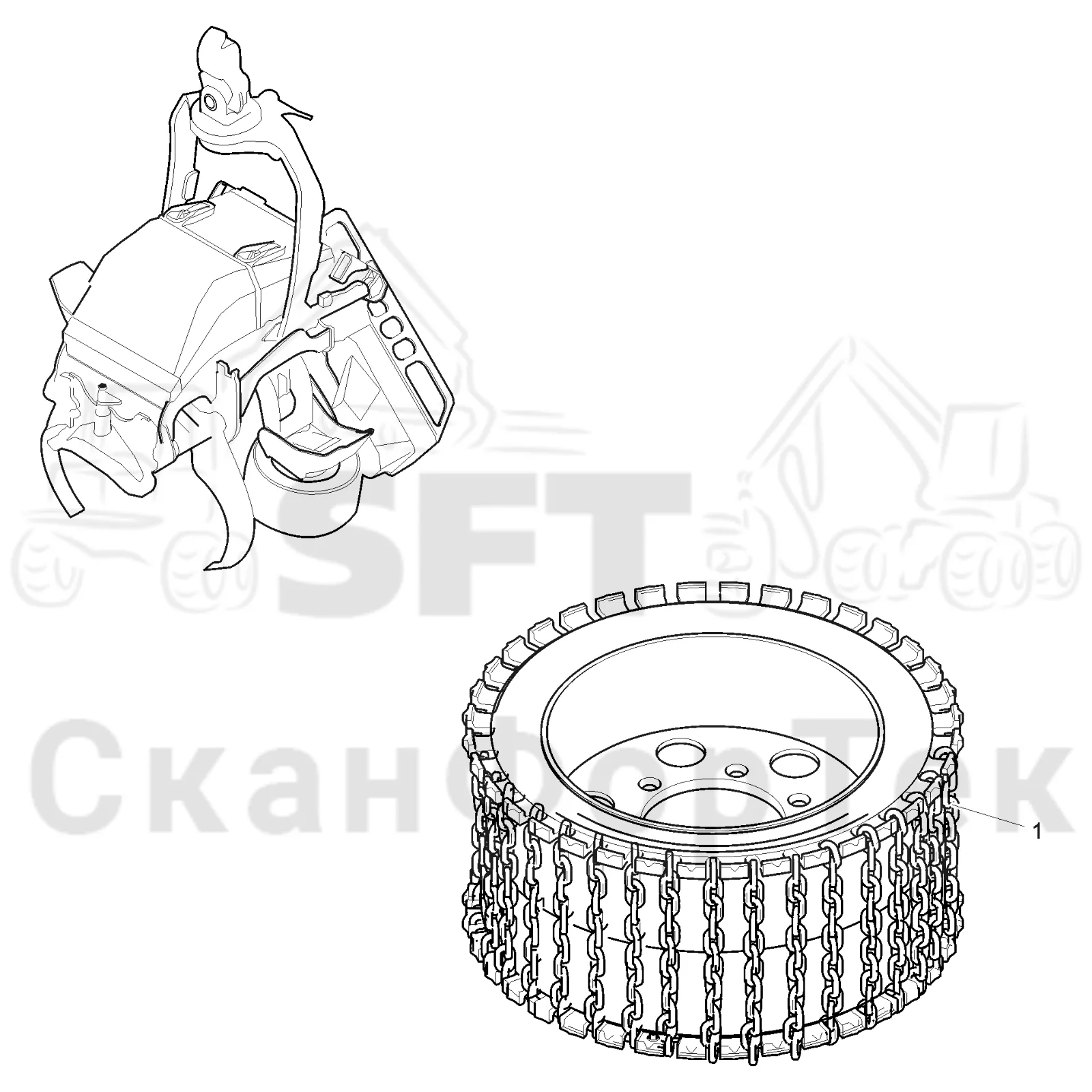Схема: Komatsu / Лесозаготовительные машины / 911 S/N 9112062167- / Каталог запасных частей / Лесозаготовительное оборудование / Головка лесозаготовительной машины / 360.2 / Каталог запасных частей / Подача / Подающие ролики VFR 6011