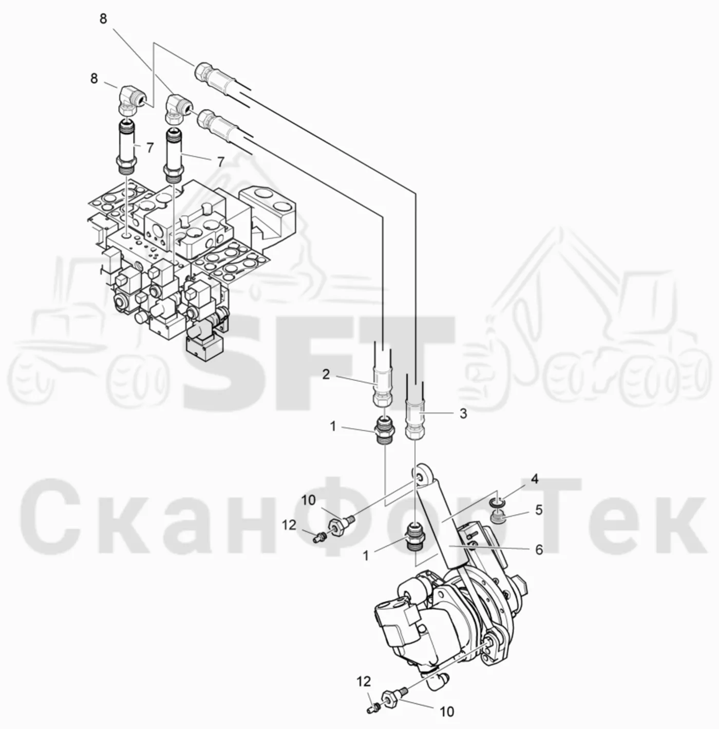 Схема: Valmet / Лесозаготовительные машины / Valmet 911.3 / Valmet 911.3 Ch 311371- / Valmet 911.3 Ch 311372- / Каталог запасных частей / Лесозаготовительное оборудование / Головка лесозаготовительной машины / Valmet 360.2 / Каталог запасных частей / Резка / Гидравлический привод цилиндра резки 212181-