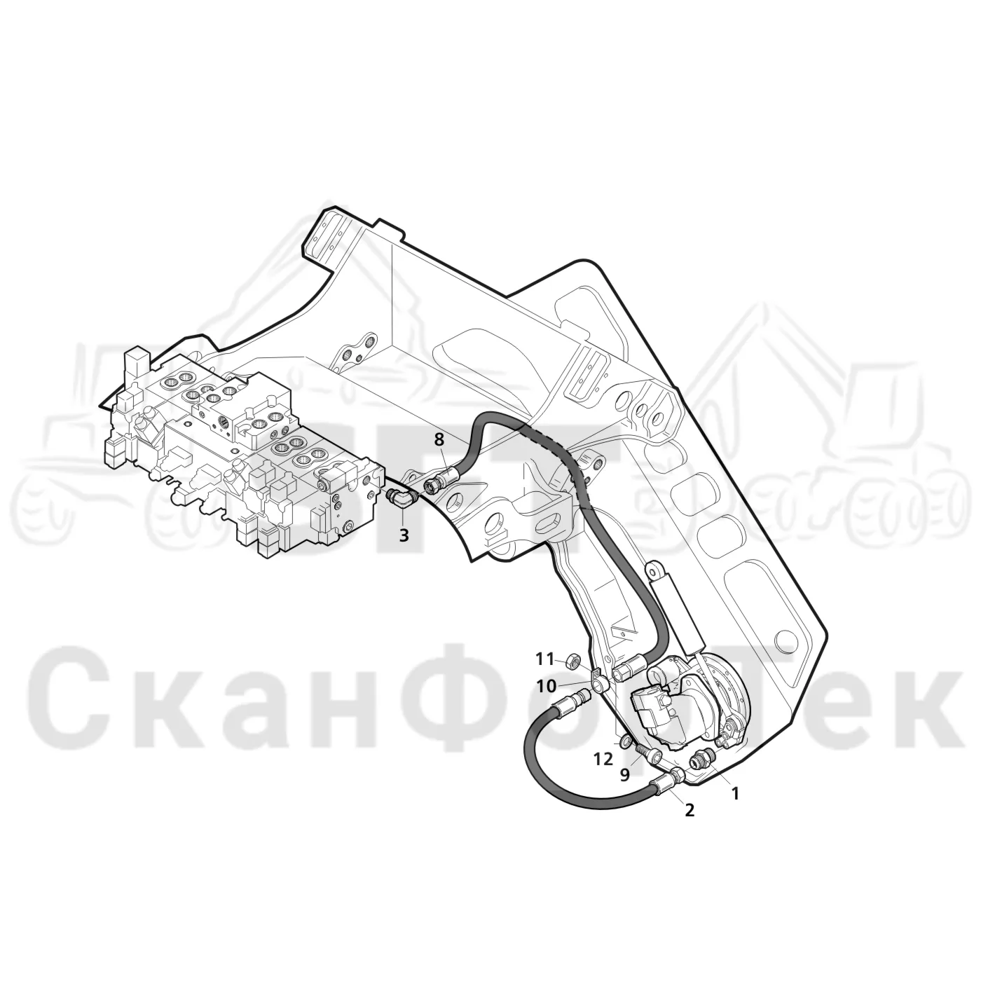 Схема: Komatsu / Лесозаготовительные машины / 931XC S/N 9313021208- / Каталог запасных частей / Лесозаготовительное оборудование / Головка лесозаготовительной машины / 360.2 / Каталог запасных частей / Резка / Натяжитель цепи