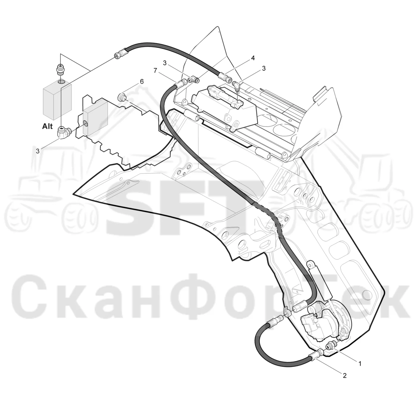 Схема: Komatsu / Лесозаготовительные машины / 911 S/N 9112062167- / Каталог запасных частей / Лесозаготовительное оборудование / Головка лесозаготовительной машины / 360.2 / Каталог запасных частей / Резка / Масленка Eco системы смазки цепи 3600023291-