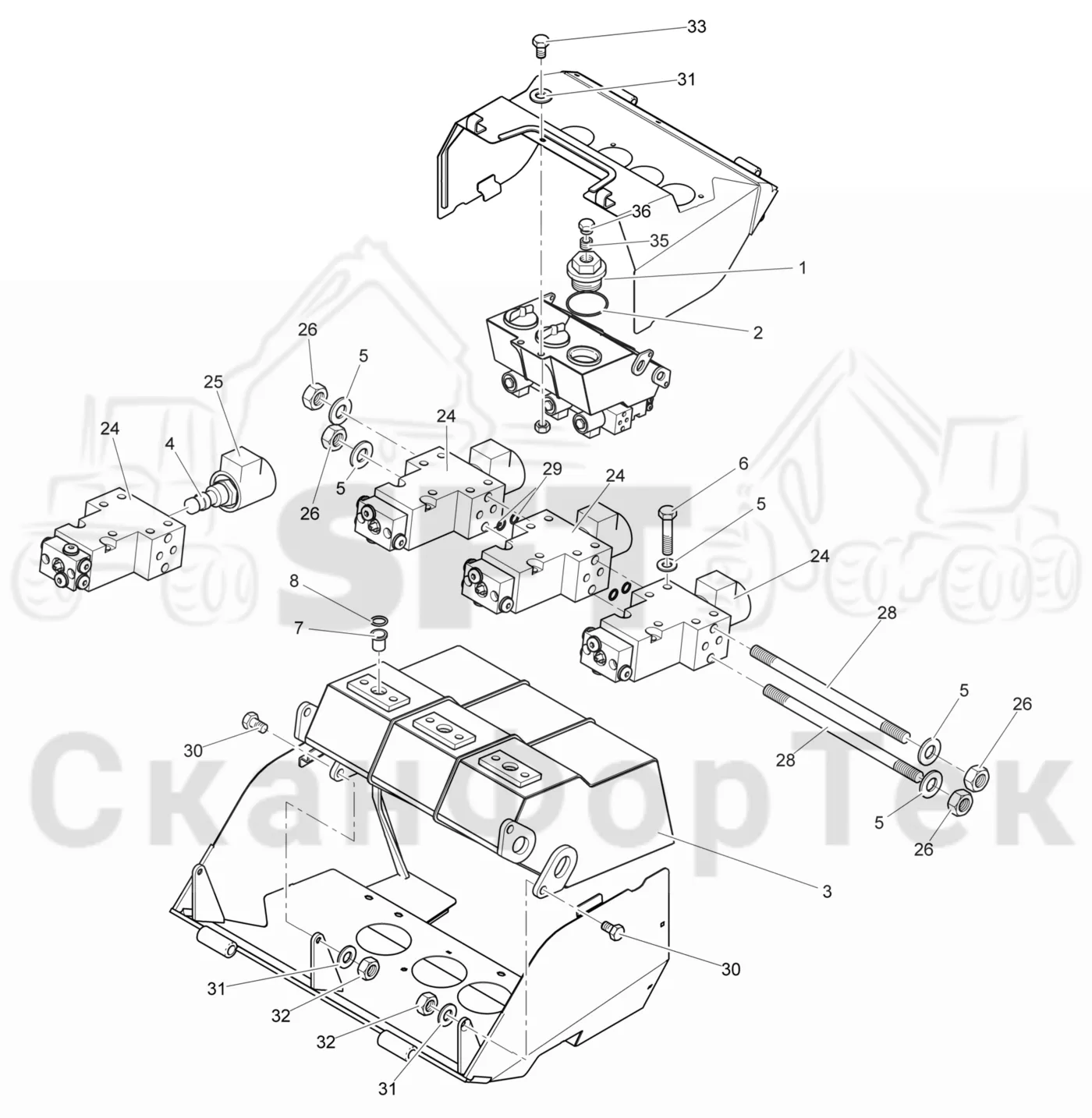 Схема: Komatsu / Лесозаготовительные машины / 931.1 / Каталог запасных частей / Лесозаготовительное оборудование / Головка лесозаготовительной машины / 360.2 / Каталог запасных частей / Резка / Бак цветовой маркировки 3600023071-