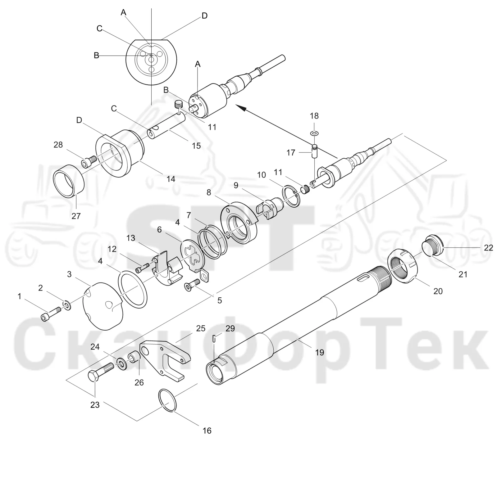 Схема: Komatsu / Лесозаготовительные машины / 911 S/N 9110062167- / Каталог запасных частей / Лесозаготовительное оборудование / Головка лесозаготовительной машины / 370.2 / Каталог запасных частей / Измерение / Измерение диаметра 3700022831-