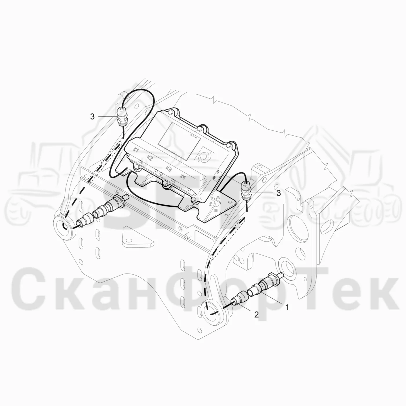 Схема: Komatsu / Лесозаготовительные машины / 941.1 / Каталог запасных частей / Лесозаготовительное оборудование / Головка лесозаготовительной машины / 370.2 / Каталог запасных частей / Измерение / Электрооборудование измерения диаметра