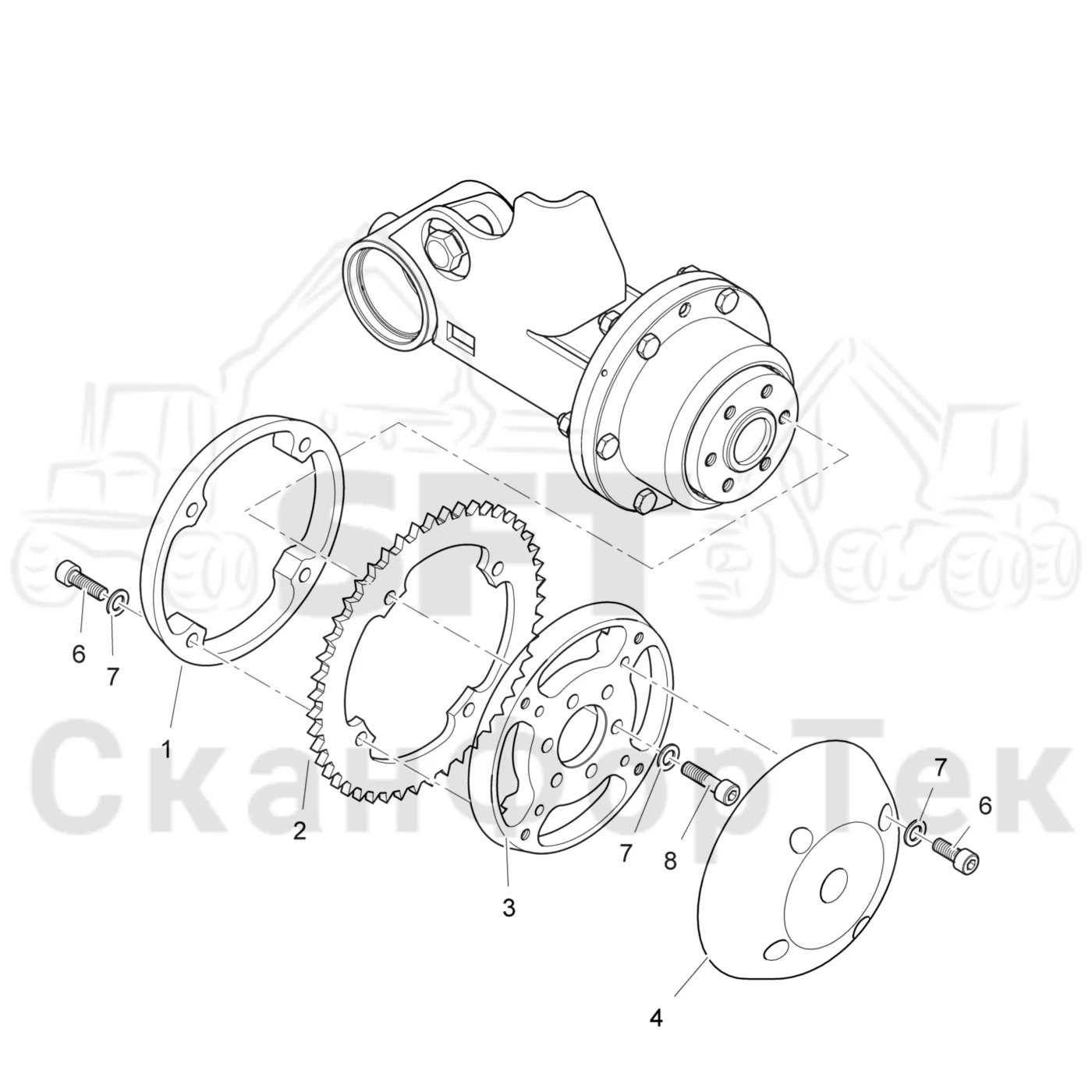 Схема: Komatsu / Лесозаготовительные машины / 911 S/N 9112062167- / Каталог запасных частей / Лесозаготовительное оборудование / Головка лесозаготовительной машины / 360.2 / Каталог запасных частей / Измерение / Мерный ролик 6mm - 47 Зубья