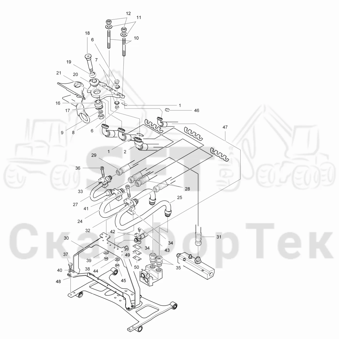 Схема: Komatsu / Лесозаготовительные машины / 931.1 / Каталог запасных частей / Лесозаготовительное оборудование / Головка лесозаготовительной машины / 360.2 / Каталог запасных частей / Поворотные устройства и звенья / Соединительный комплект