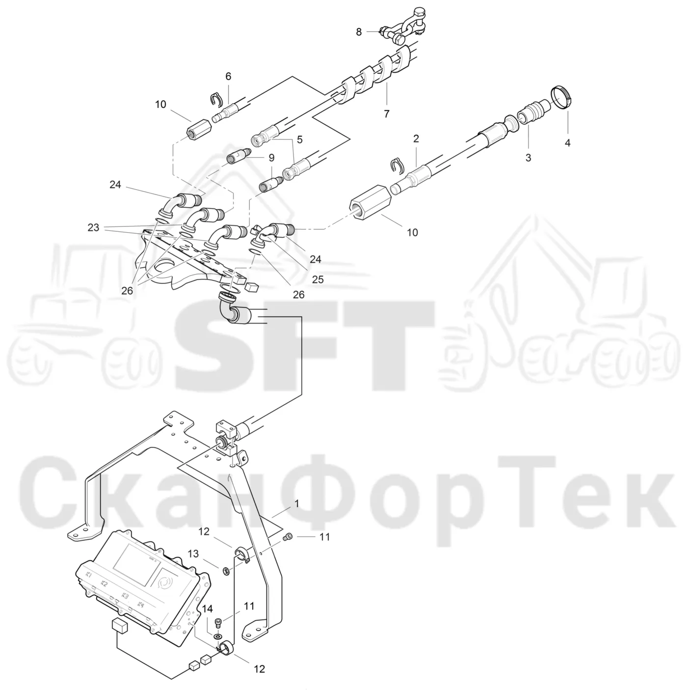 Схема: Komatsu / Лесозаготовительные машины / 911 S/N 9112062167- / Каталог запасных частей / Лесозаготовительное оборудование / Головка лесозаготовительной машины / 360.2 / Каталог запасных частей / Поворотные устройства и звенья / Головка подъемного крана 1600