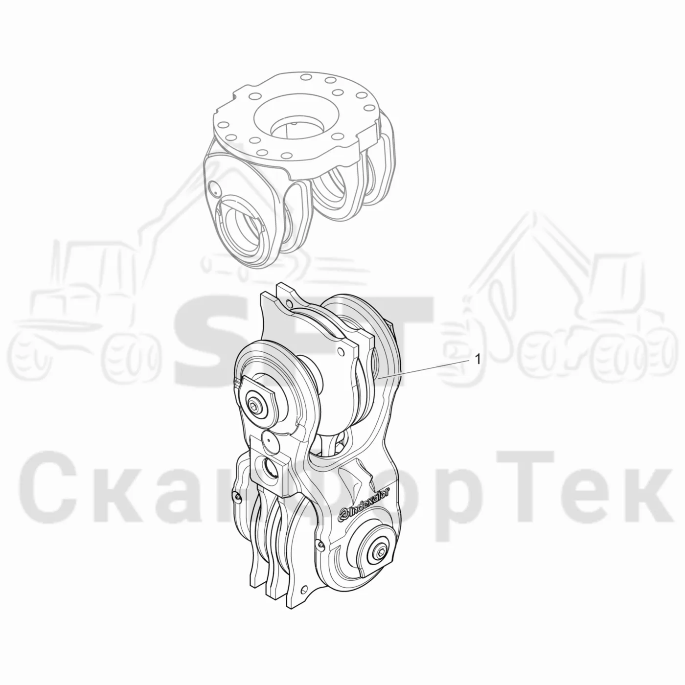 Схема: Valmet / Лесозаготовительные машины / Valmet 911.4 / Valmet 911.4 / Каталог запасных частей / Лесозаготовительное оборудование / Головка лесозаготовительной машины / Valmet 365 / Каталог запасных частей / Поворотные устройства и звенья / Демпфер поворота MPB2-1W