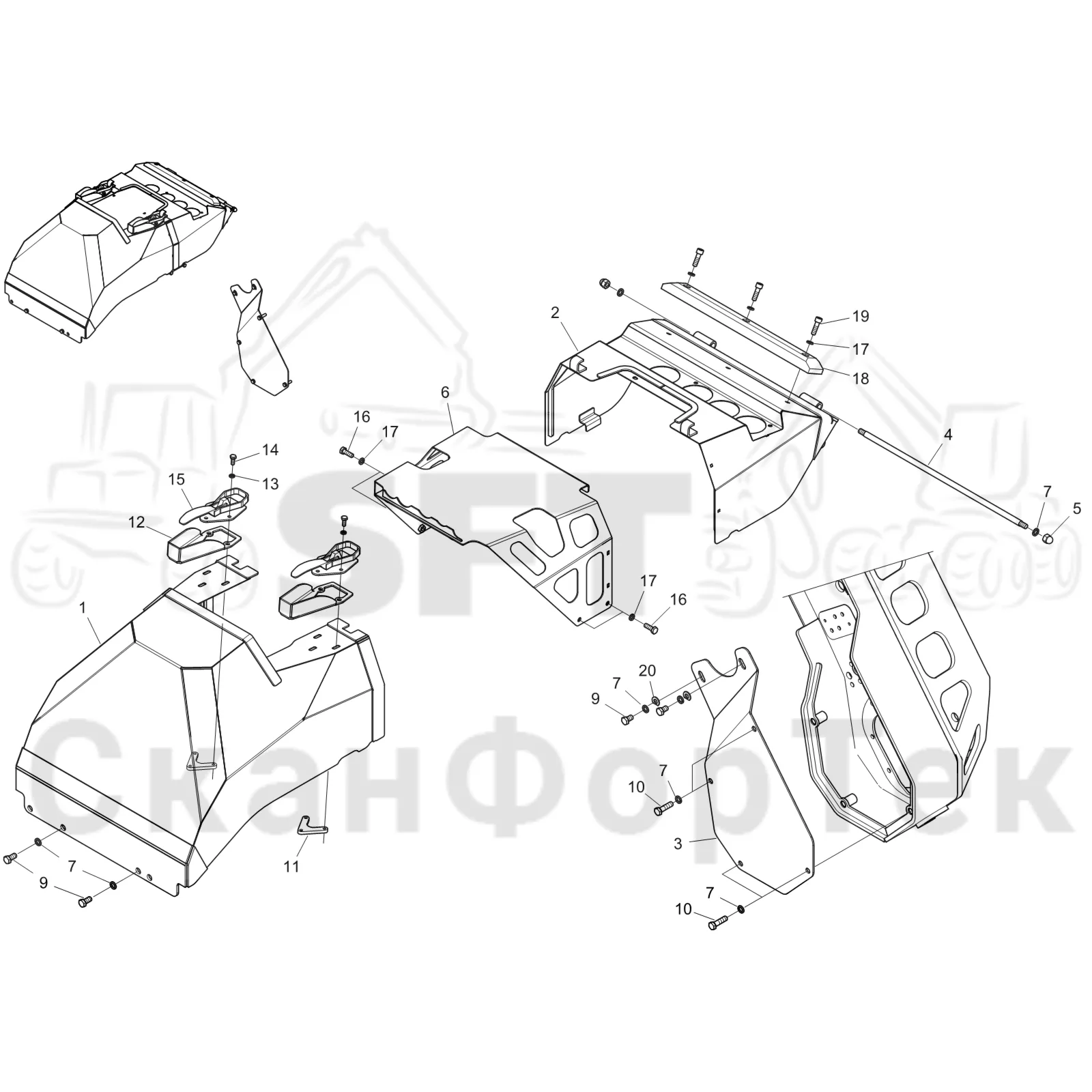 Схема: Komatsu / Лесозаготовительные машины / 911 S/N 9112062167- / Каталог запасных частей / Лесозаготовительное оборудование / Головка лесозаготовительной машины / 370.2 / Каталог запасных частей / шасси / Капоты 3700022831-