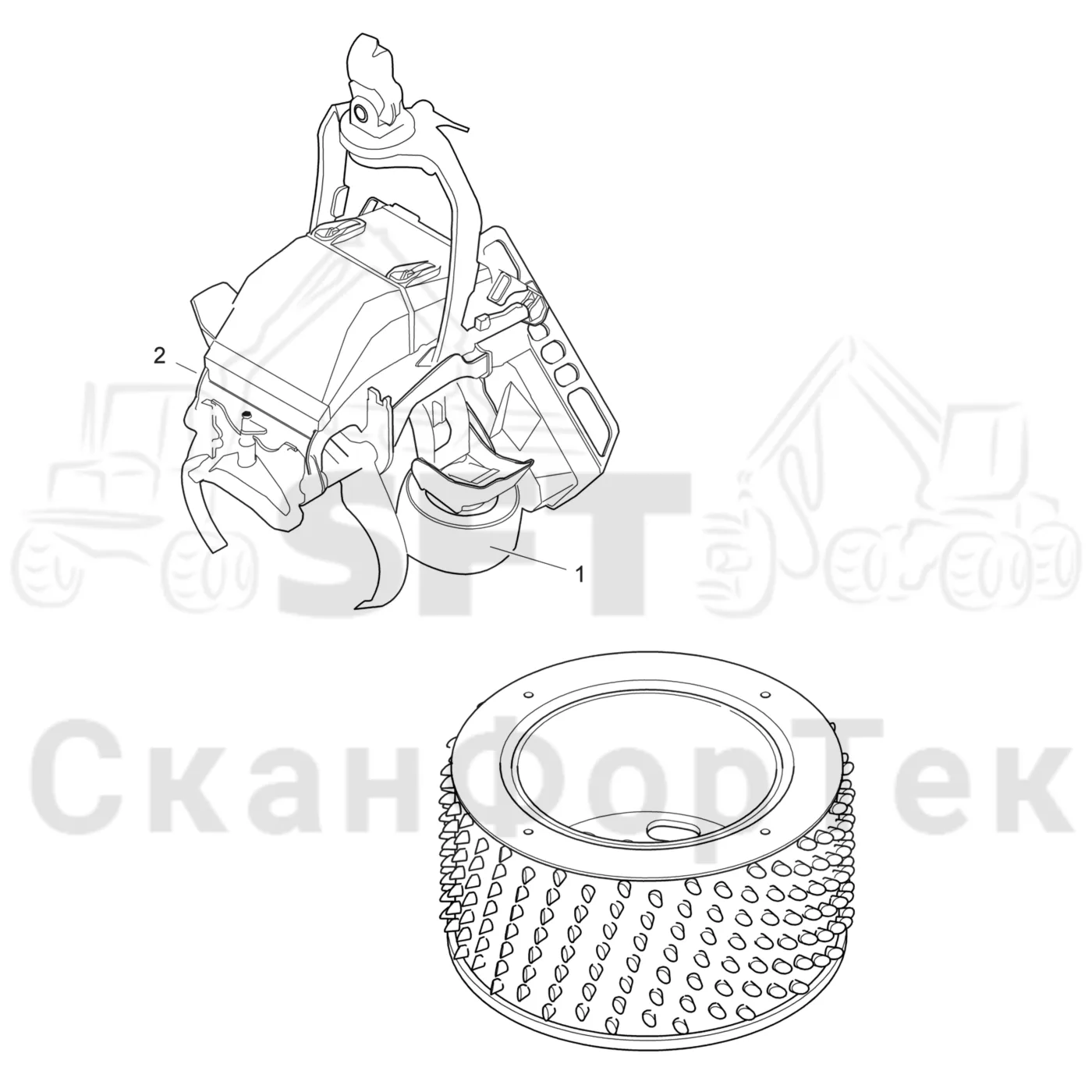 Схема: Komatsu / Лесозаготовительные машины / 931.1 / Каталог запасных частей / Лесозаготовительное оборудование / Головка лесозаготовительной машины / 370.2 / Каталог запасных частей / Подача / Подающие ролики VFR 7043