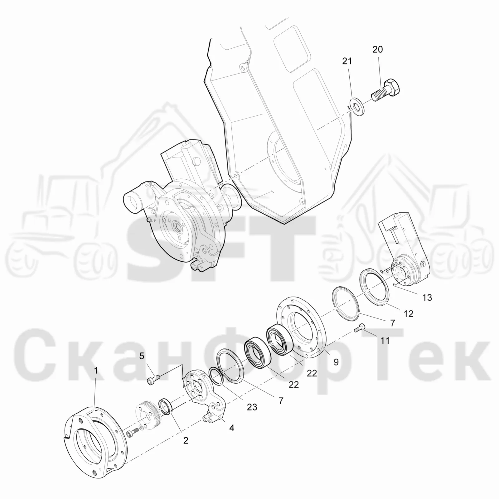 Схема: Komatsu / Головки лесозаготовительной машины / 300 Головки лесозаготовительной машины / 370E / Каталог запасных частей / Резка / Устройство пиления на опоре