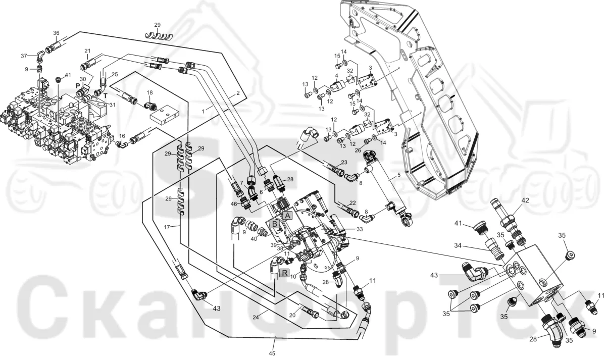 Схема: Komatsu / Лесозаготовительные машины / 931 S/N 9310021067- / Каталог запасных частей / Лесозаготовительное оборудование / Головка лесозаготовительной машины / 370.2 / Каталог запасных частей / Резка / Гидравлическое устройство резки, шасси   3700022991-