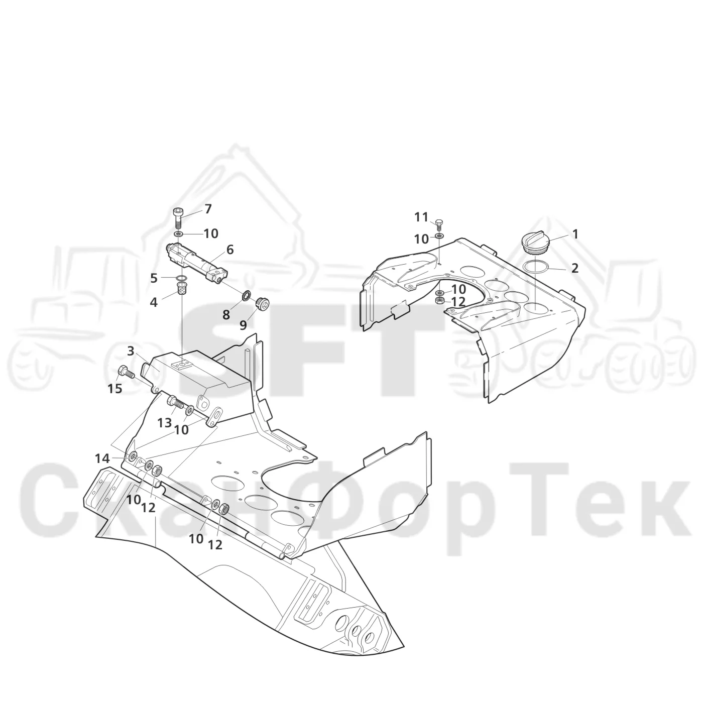 Схема: Komatsu / Лесозаготовительные машины / 931XC S/N 9313021208- / Каталог запасных частей / Лесозаготовительное оборудование / Головка лесозаготовительной машины / 370.2 / Каталог запасных частей / Резка / Маслобак