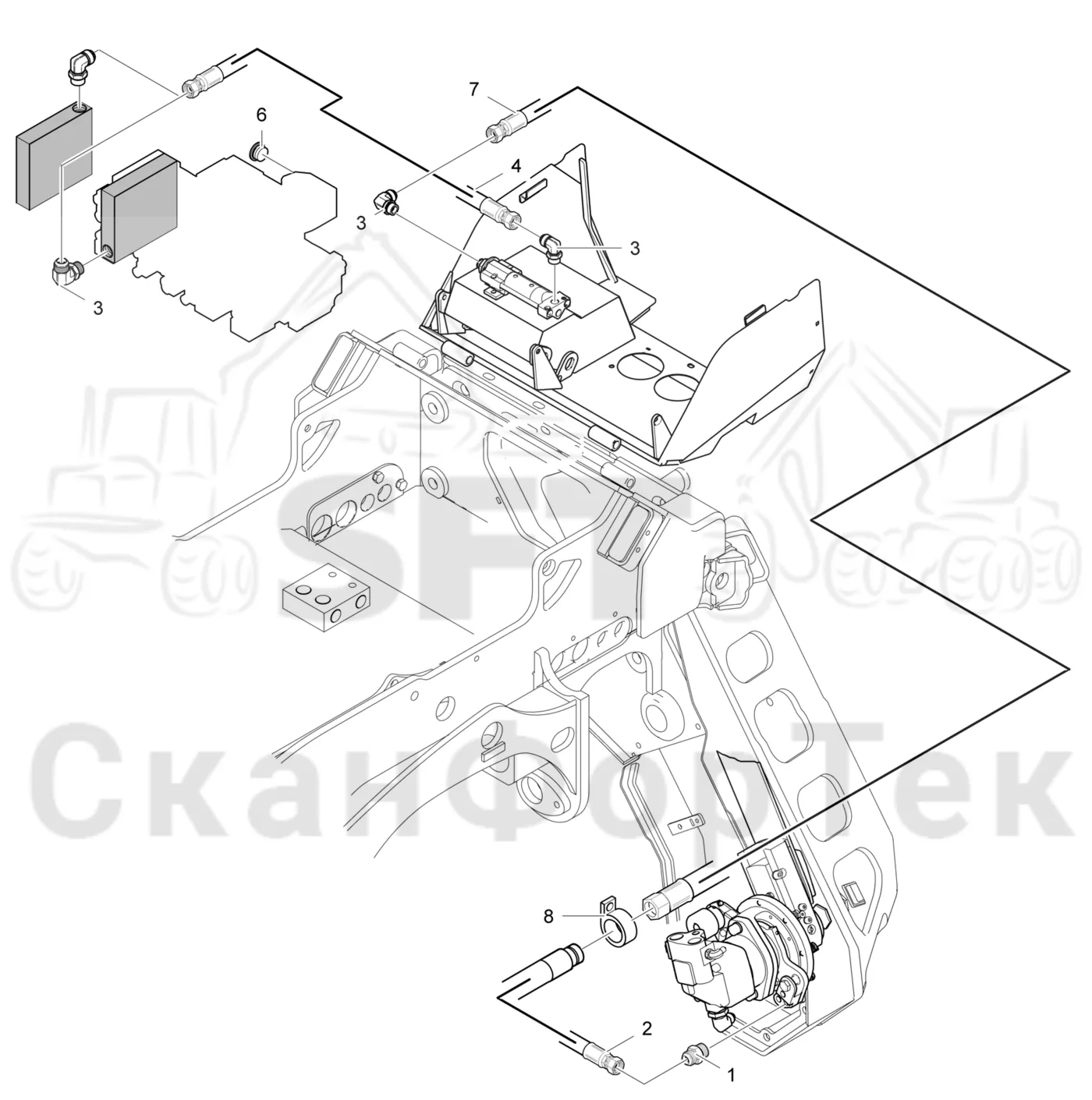 Схема: Komatsu / Лесозаготовительные машины / 911 S/N 9110062167- / Каталог запасных частей / Лесозаготовительное оборудование / Головка лесозаготовительной машины / 370.2 / Каталог запасных частей / Резка / Масленка Eco системы смазки цепи 3700022691-