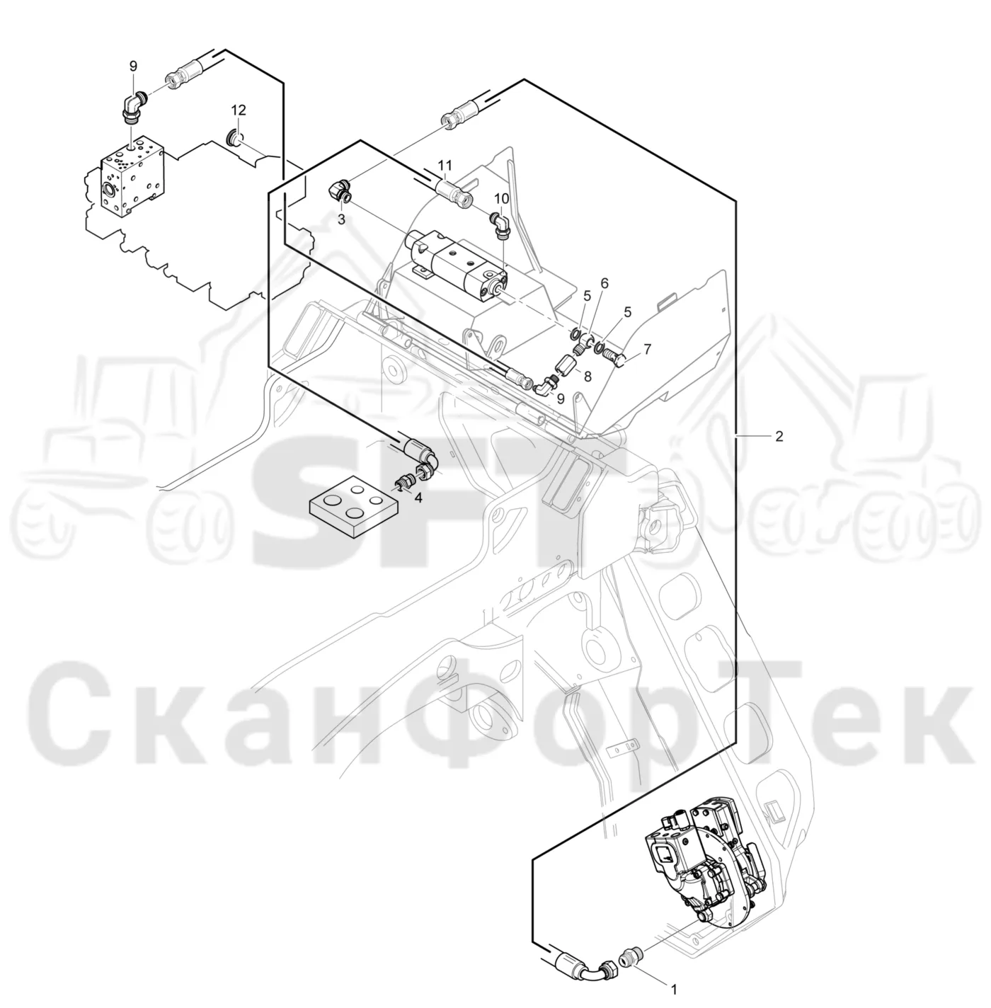 Схема: Komatsu / Головки лесозаготовительной машины / 300 Головки лесозаготовительной машины / 370E / Каталог запасных частей / Резка / Масленка Eco системы смазки цепи 3701002711-