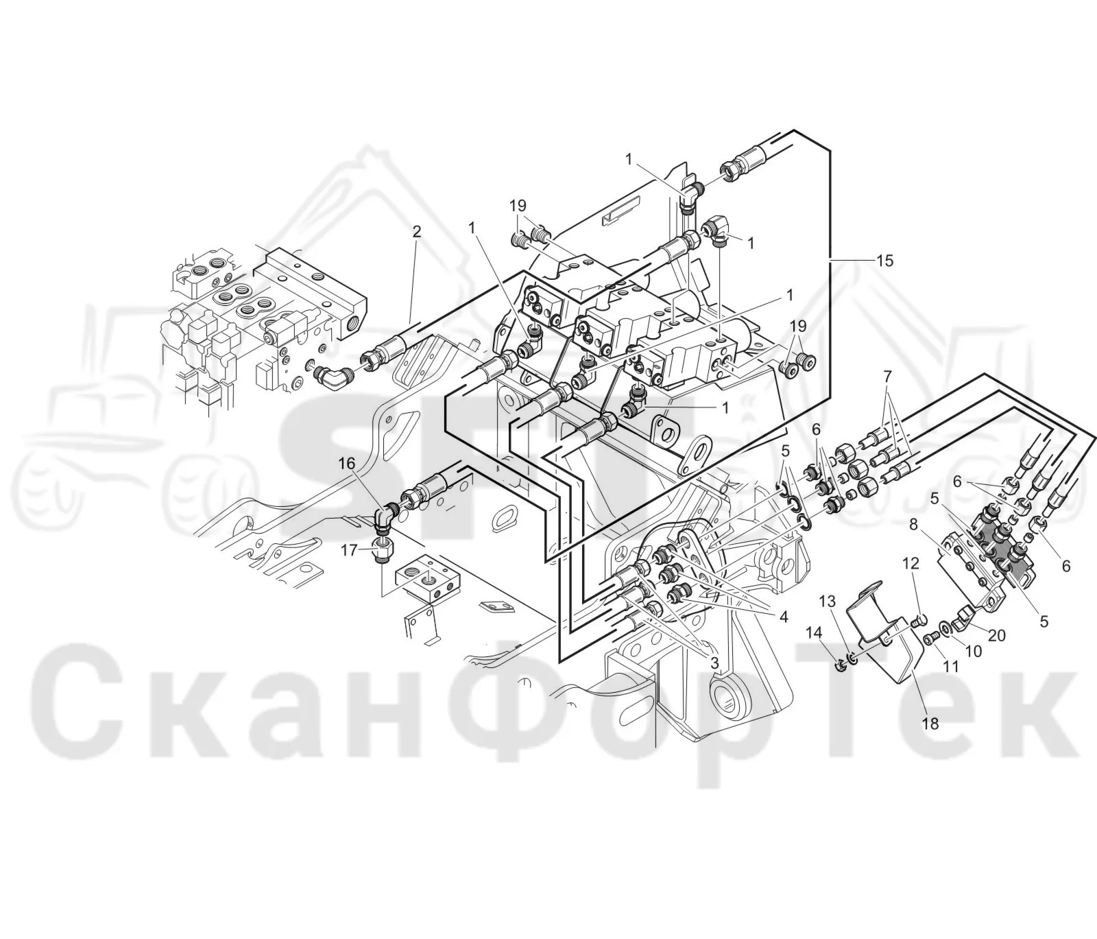 Схема: Komatsu / Лесозаготовительные машины / 911 S/N 9112062167- / Каталог запасных частей / Лесозаготовительное оборудование / Головка лесозаготовительной машины / 370.2 / Каталог запасных частей / Резка / Гидравлическое оборудование цветовой маркировки