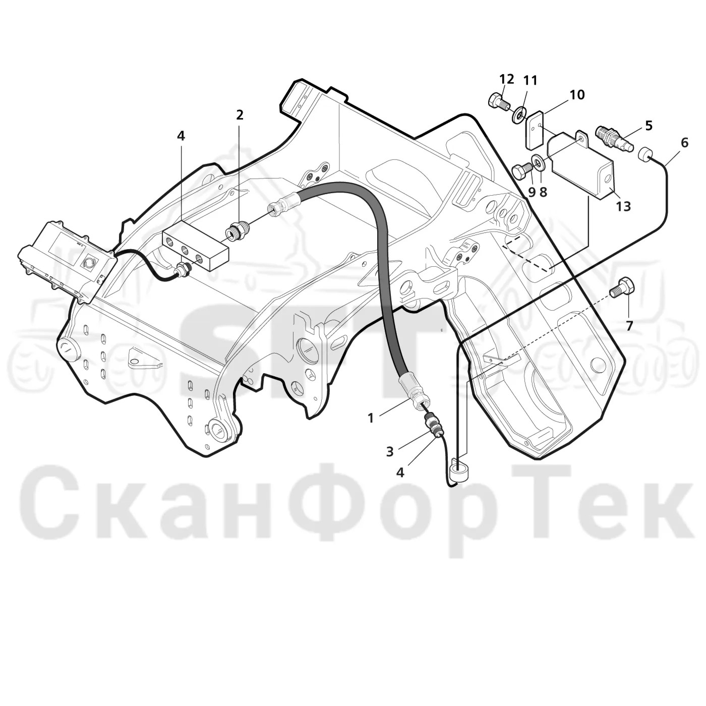 Схема: Komatsu / Лесозаготовительные машины / 911 S/N 9112062167- / Каталог запасных частей / Лесозаготовительное оборудование / Головка лесозаготовительной машины / 370.2 / Каталог запасных частей / Измерение / Фотоэлемент -3700022788