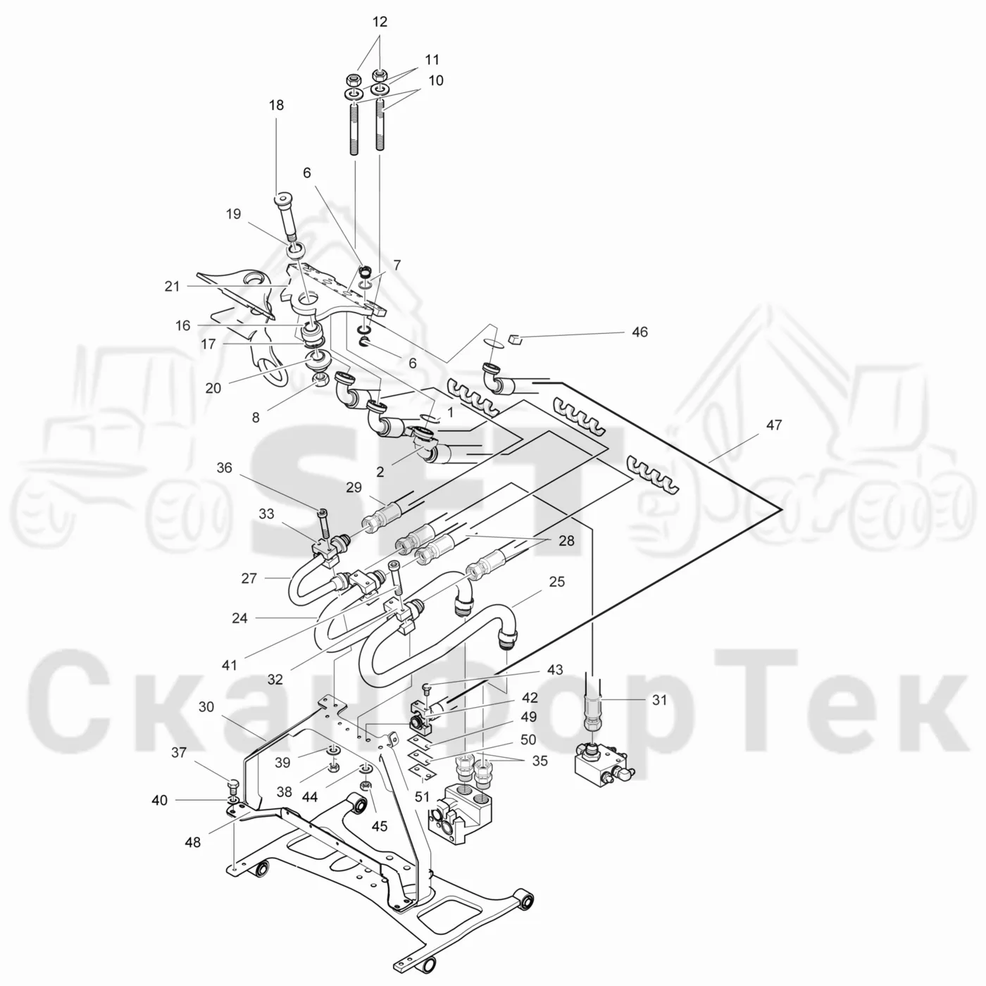 Схема: Komatsu / Лесозаготовительные машины / 911 S/N 9112062167- / Каталог запасных частей / Лесозаготовительное оборудование / Головка лесозаготовительной машины / 370.2 / Каталог запасных частей / Поворотные устройства и звенья / Соединительный комплект