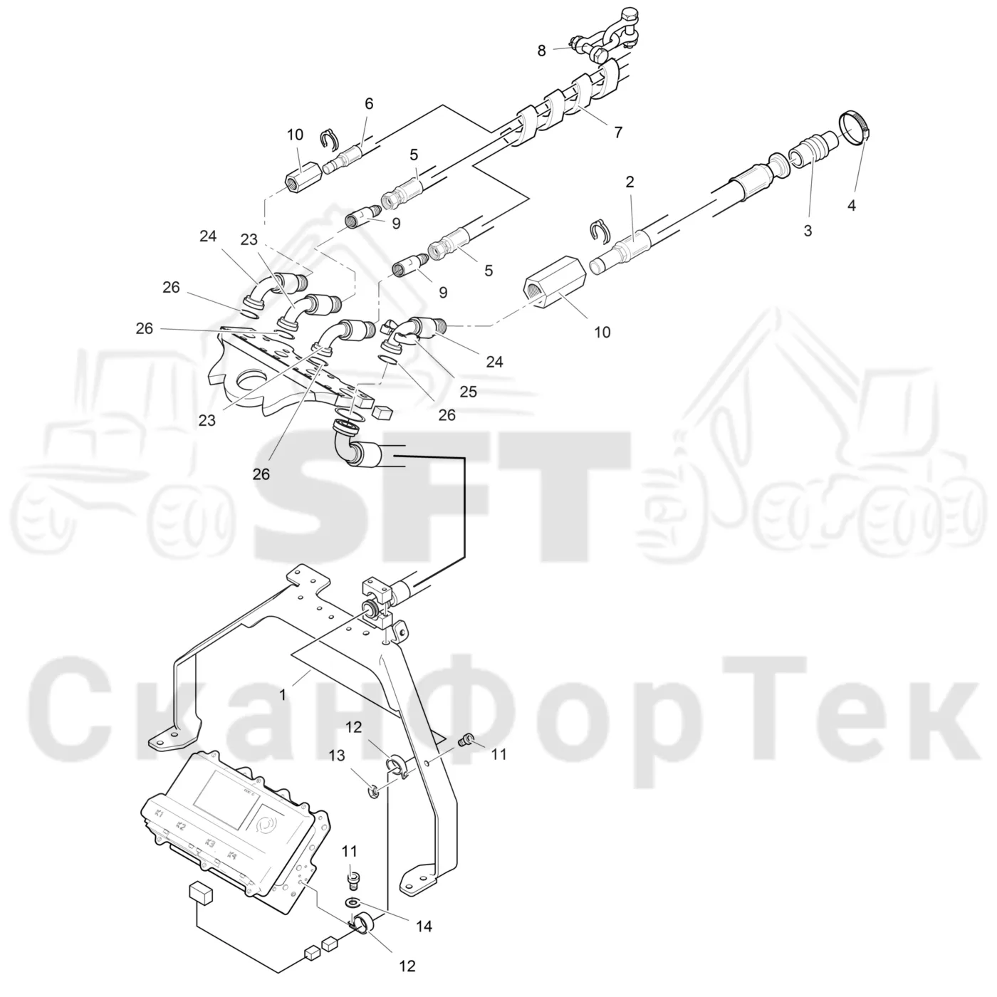 Схема: Komatsu / Лесозаготовительные машины / 911 S/N 9110062167- / Каталог запасных частей / Лесозаготовительное оборудование / Головка лесозаготовительной машины / 370.2 / Каталог запасных частей / Поворотные устройства и звенья / Головка подъемного крана 1600