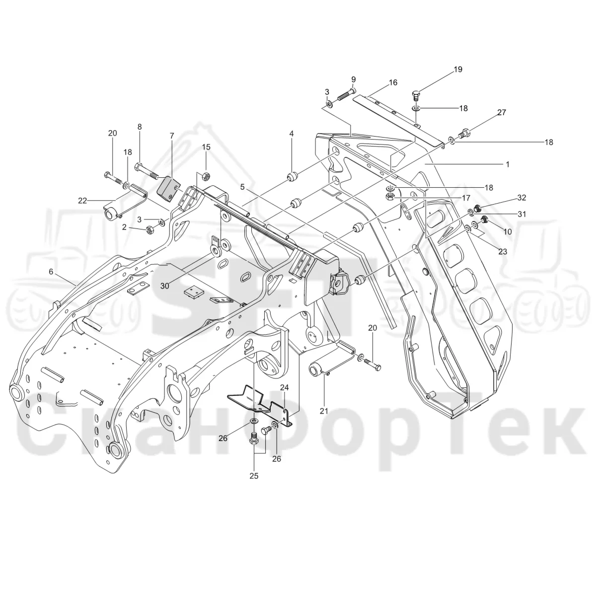 Схема: Komatsu / Головки лесозаготовительной машины / 300 Головки лесозаготовительной машины / 370E / Каталог запасных частей / шасси / шасси 3701002678-