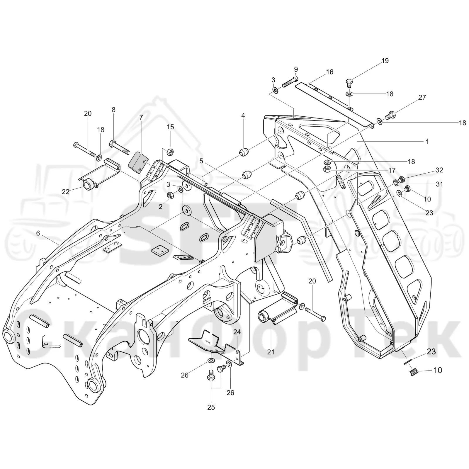 Схема: Komatsu / Лесозаготовительные машины / 951 S/N 9510004367- / Каталог запасных частей / Лесозаготовительное оборудование / Головка лесозаготовительной машины / 370E / Каталог запасных частей / шасси / шасси 3701002851-