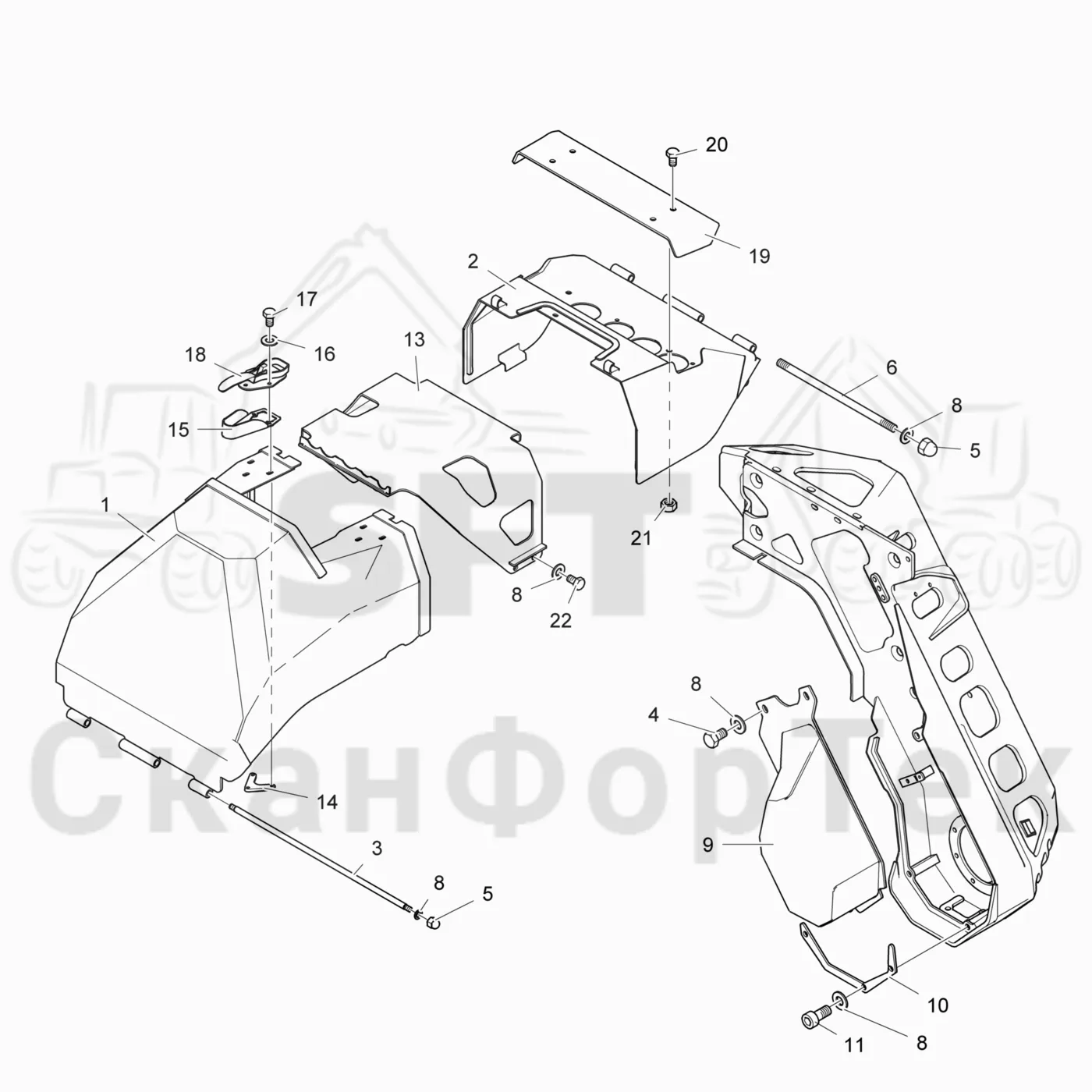 Схема: Valmet / Лесозаготовительные машины / Valmet 941.1 / Valmet 941.1 / Каталог запасных частей / Лесозаготовительное оборудование / Головка лесозаготовительной машины / Valmet 370 E / Valmet 370 E / Valmet 370 E Ch. 11235- / Каталог запасных частей / шасси / Капоты