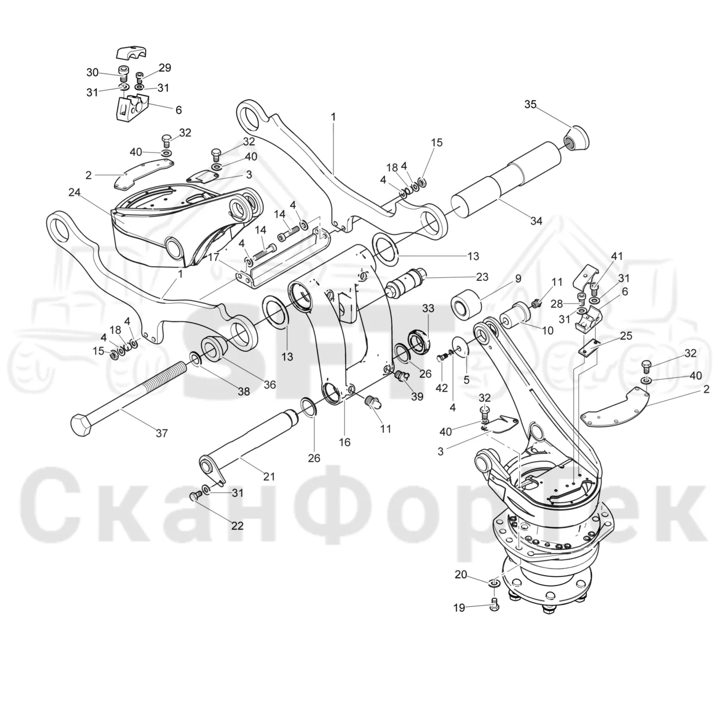 Схема: Komatsu / Лесозаготовительные машины / 951 S/N 9510004367- / Каталог запасных частей / Лесозаготовительное оборудование / Головка лесозаготовительной машины / 370E / Каталог запасных частей / Подача / шасси подающего ролика 3701002491-