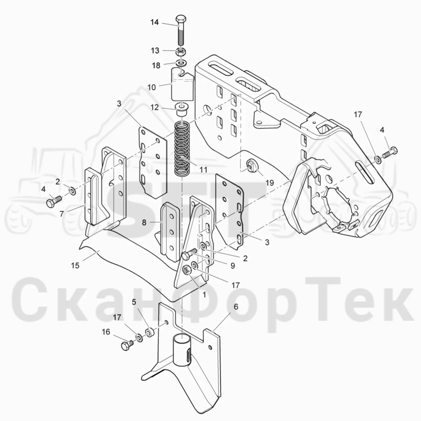 Схема: Komatsu / Головки лесозаготовительной машины / 300 Головки лесозаготовительной машины / 370E / Каталог запасных частей / Обрезка сучьев / Верхний сучкорезный нож Верхняя пила