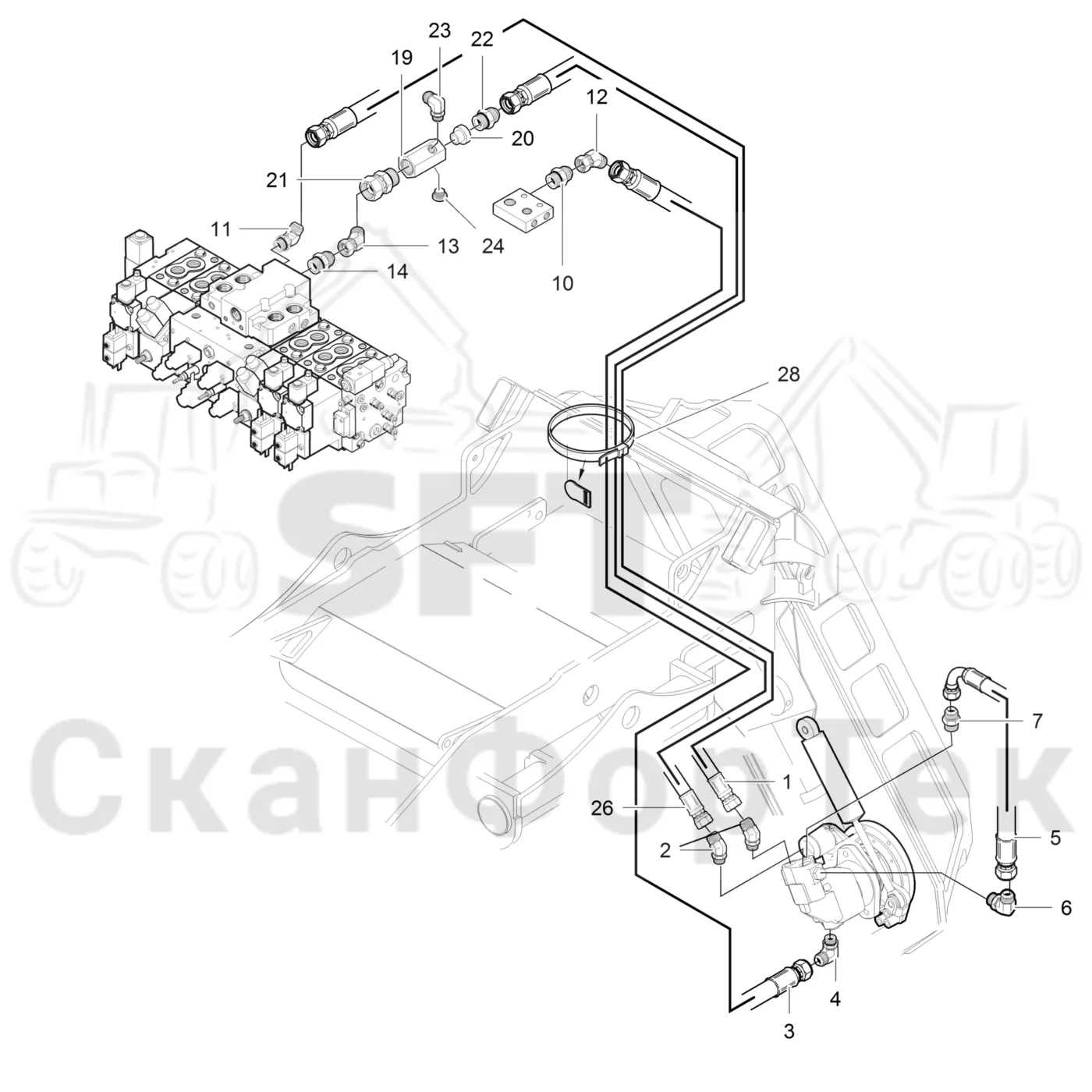 Схема: Komatsu / Лесозаготовительные машины / 951 S/N 9510004367- / Каталог запасных частей / Лесозаготовительное оборудование / Головка лесозаготовительной машины / 370E / Каталог запасных частей / Резка / Электродвигатель гидравлики устройства резки, Hardwood