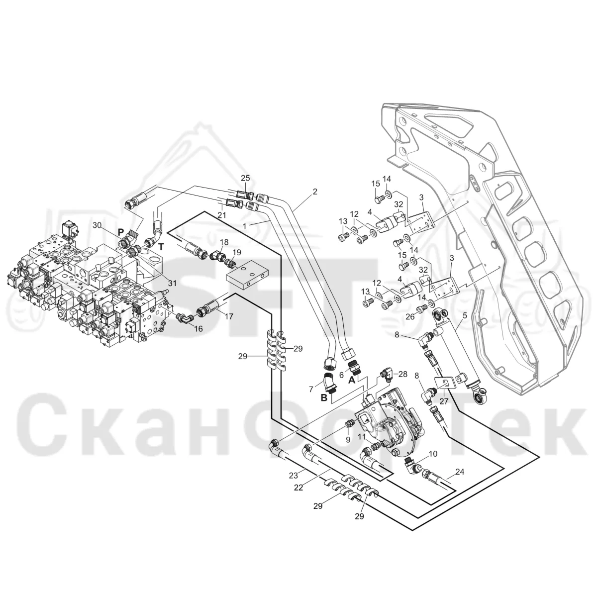 Схема: Komatsu / Лесозаготовительные машины / 951 S/N 9510004367- / Каталог запасных частей / Лесозаготовительное оборудование / Головка лесозаготовительной машины / 370E / Каталог запасных частей / Резка / Гидравлическое устройство резки, шасси  3701002440-