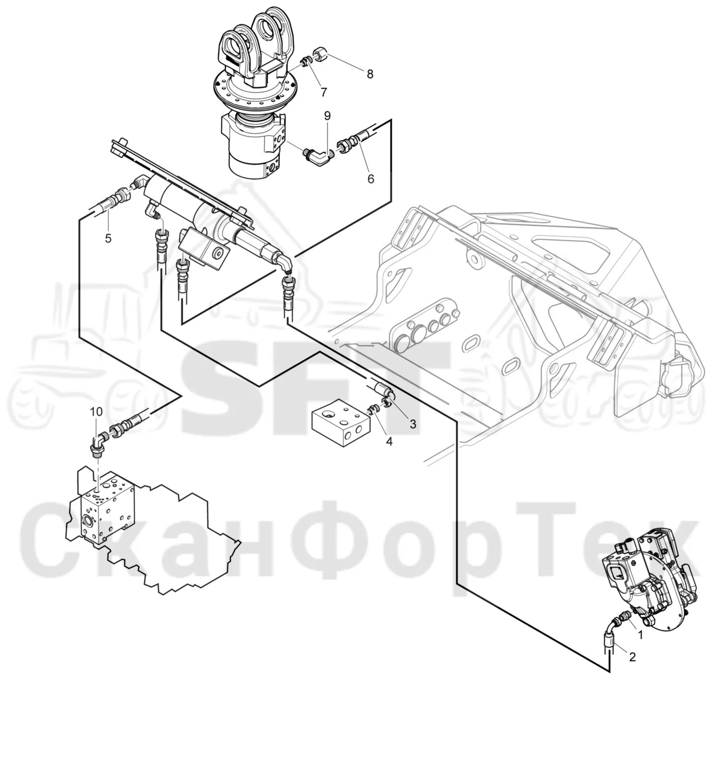 Схема: Komatsu / Головки лесозаготовительной машины / 300 Головки лесозаготовительной машины / 370E / Каталог запасных частей / Резка / Масленка Eco системы смазки цепи 360° 3701002711-
