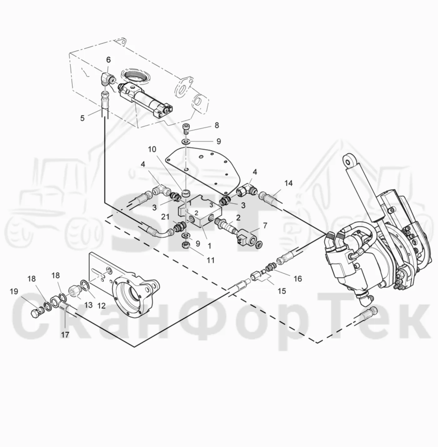 Схема: Komatsu / Лесозаготовительные машины / 951 S/N 9510004367- / Каталог запасных частей / Лесозаготовительное оборудование / Головка лесозаготовительной машины / 370E / Каталог запасных частей / Резка / Chain lubrication hydraulic topsaw