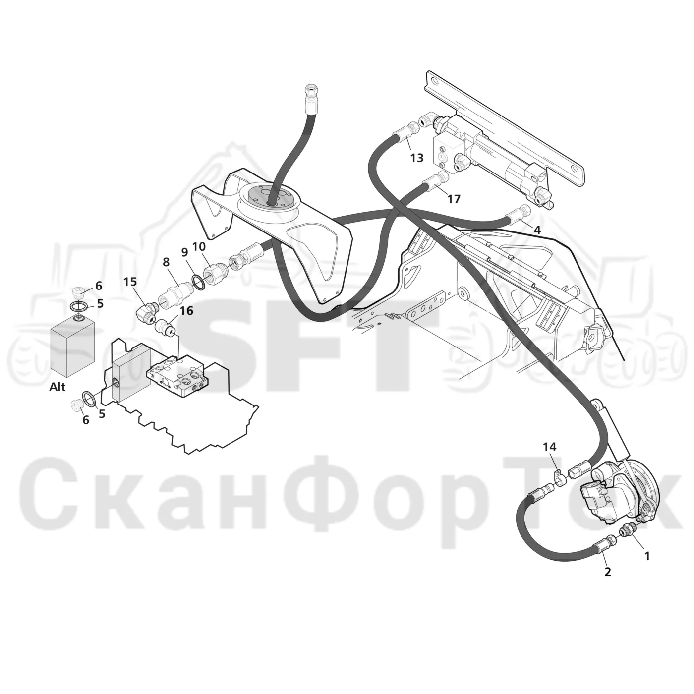 Схема: Komatsu / Головки лесозаготовительной машины / 300 Головки лесозаготовительной машины / 370E / Каталог запасных частей / Резка / Гидравлическое оборудование смазки цепи