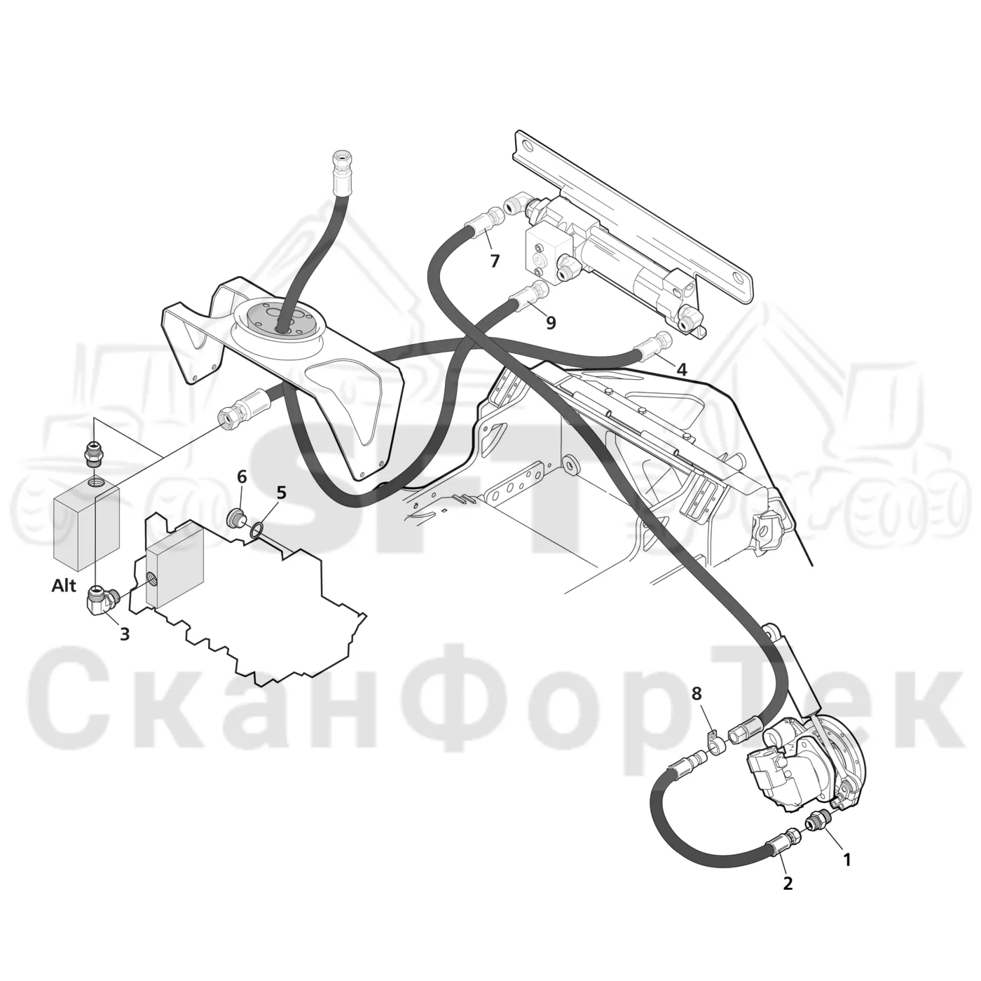 Схема: Valmet / Лесозаготовительные машины / Valmet 941.1 / Valmet 941.1 / Каталог запасных частей / Лесозаготовительное оборудование / Головка лесозаготовительной машины / Valmet 370 E / Valmet 370 E / Valmet 370 E Ch. 11235- / Каталог запасных частей / Резка / Масленка Eco системы смазки цепи