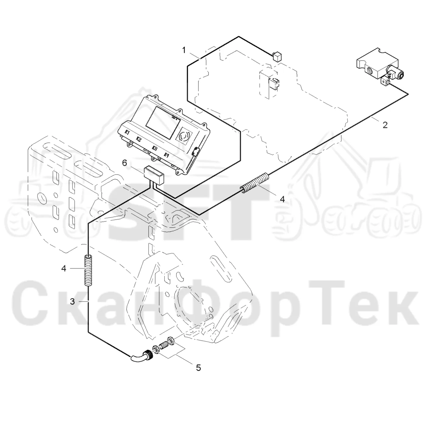 Схема: Komatsu / Лесозаготовительные машины / 951 S/N 9510004367- / Каталог запасных частей / Лесозаготовительное оборудование / Головка лесозаготовительной машины / 370E / Каталог запасных частей / Резка / Cutting unit electrics topsaw