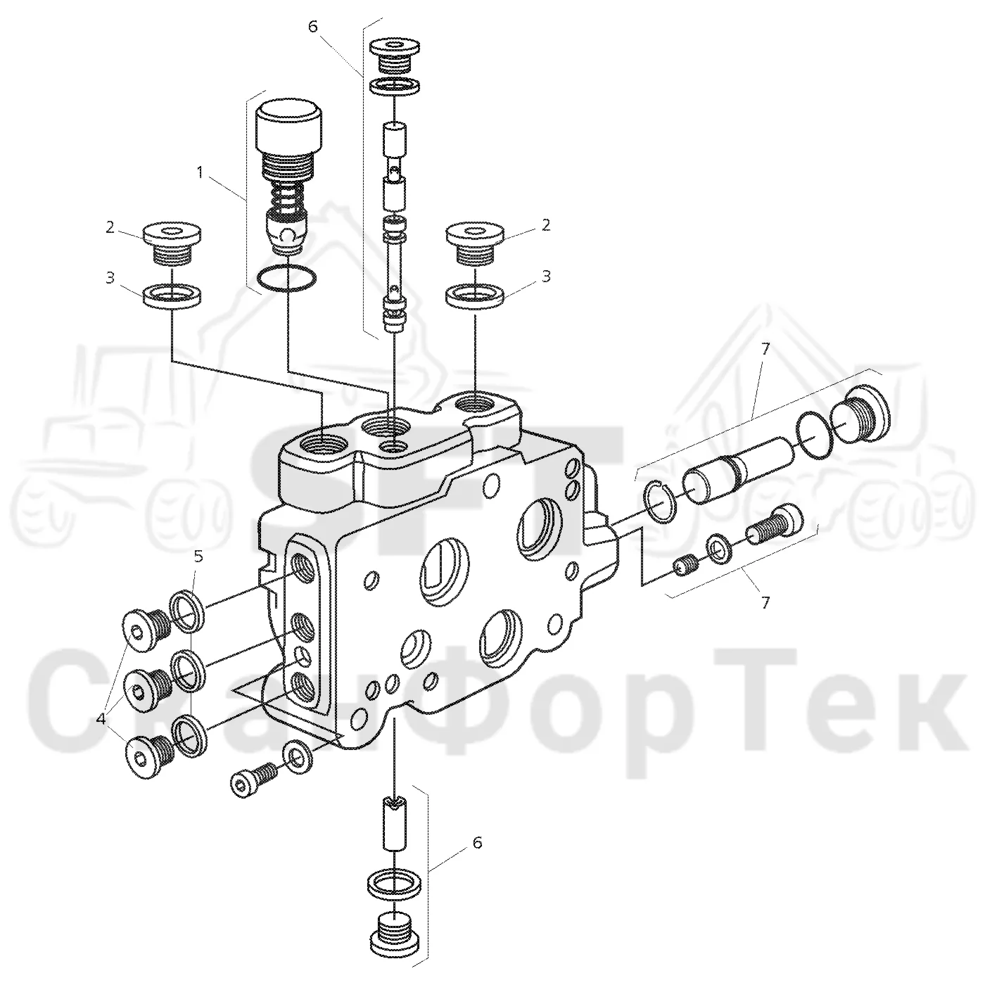 Схема: Valmet / Лесозаготовительные машины / Valmet 921 / Valmet 921 Ch 13271- / Valmet 921 Ch 13271- / Каталог запасных частей / Гидравлика / Клапан параллельных подъемных кранов / CRH 16 crane 900 head series / Впускная секция