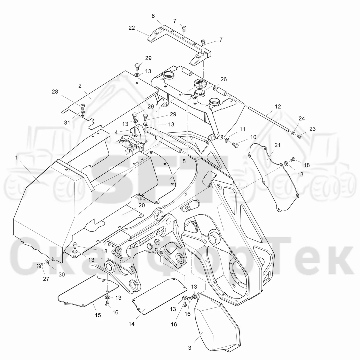 Схема: Komatsu / Лесозаготовительные машины / 911.5 / Каталог запасных частей / Лесозаготовительное оборудование / Головка лесозаготовительной машины / 365.1 / Каталог запасных частей / шасси / Капоты и крышки
