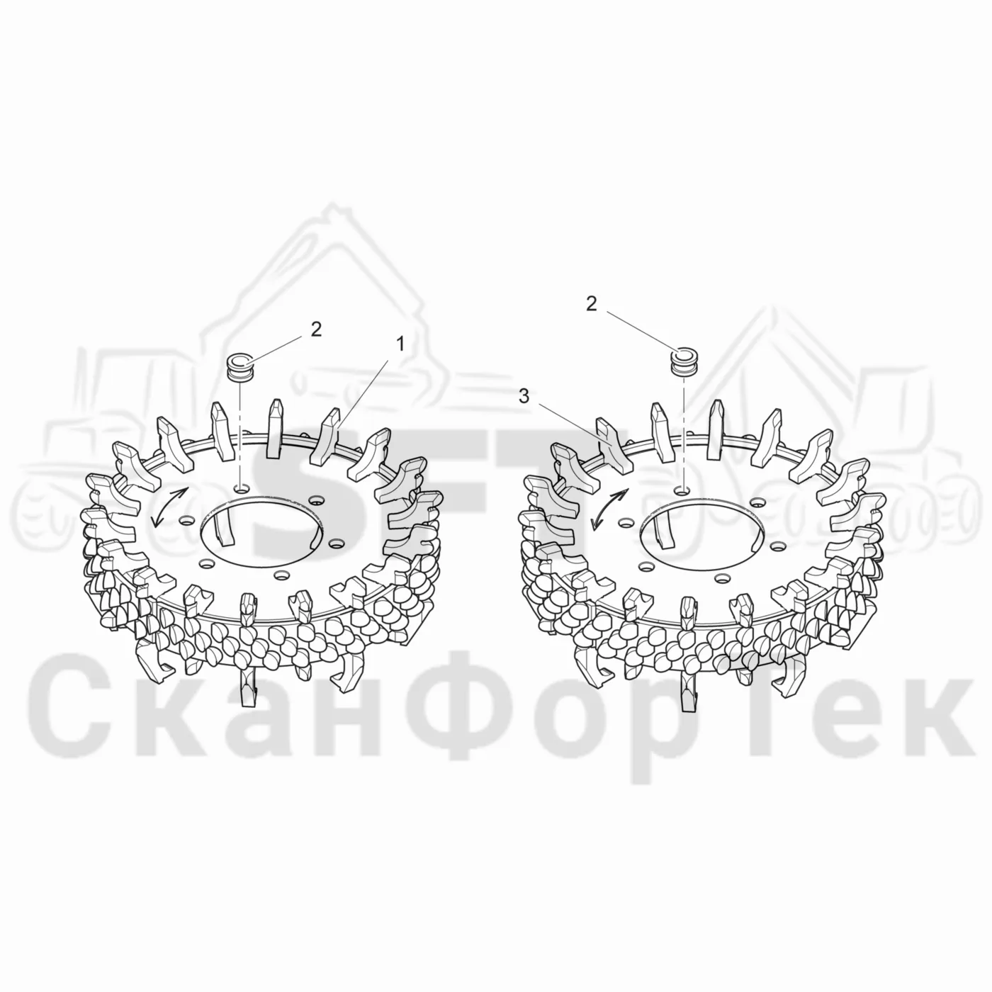 Схема: Komatsu / Лесозаготовительные машины / 911.4 / Каталог запасных частей / Лесозаготовительное оборудование / Головка лесозаготовительной машины / 365 / Каталог запасных частей / Подача / Подающие ролики