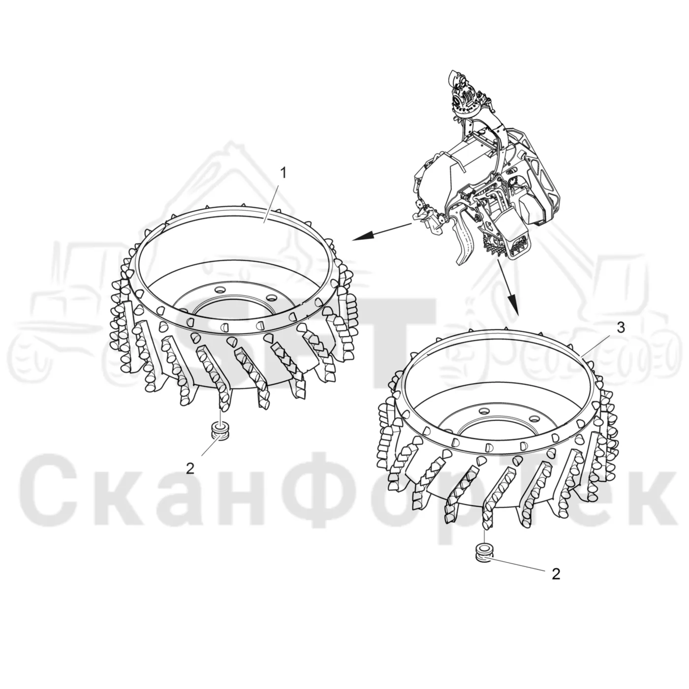 Схема: Komatsu / Лесозаготовительные машины / 911 S/N 9110062167- / Каталог запасных частей / Лесозаготовительное оборудование / Головка лесозаготовительной машины / 365.1 / Каталог запасных частей / Подача / Подающие ролики VFR 6542