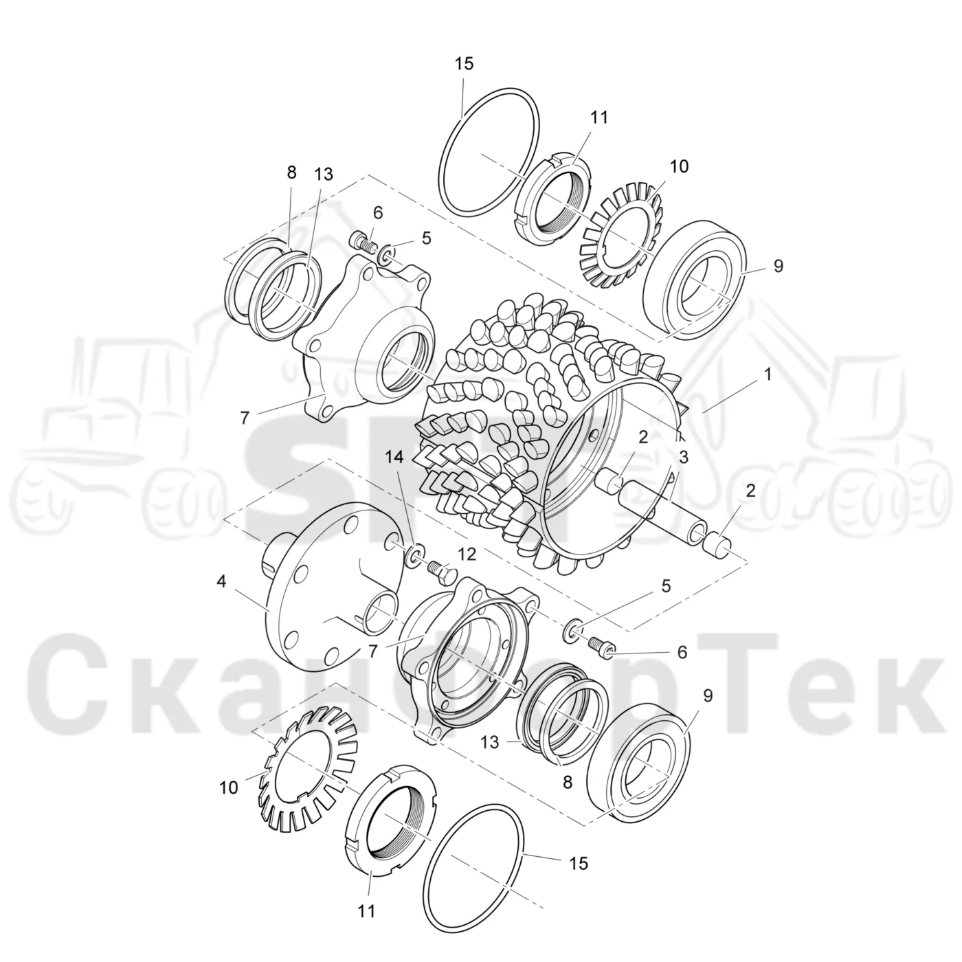 Схема: Komatsu / Головки лесозаготовительной машины / 300 Головки лесозаготовительной машины / 365.1 / Каталог запасных частей / Подача / Подающий ролик