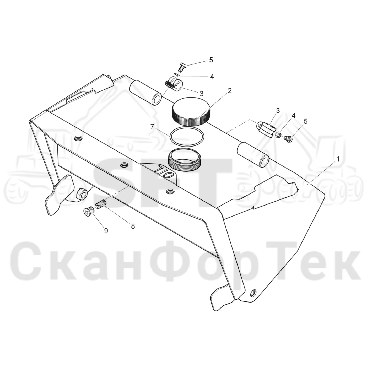 Схема: Komatsu / Головки лесозаготовительной машины / 300 Головки лесозаготовительной машины / 365 / Каталог запасных частей / Резка / Маслобак