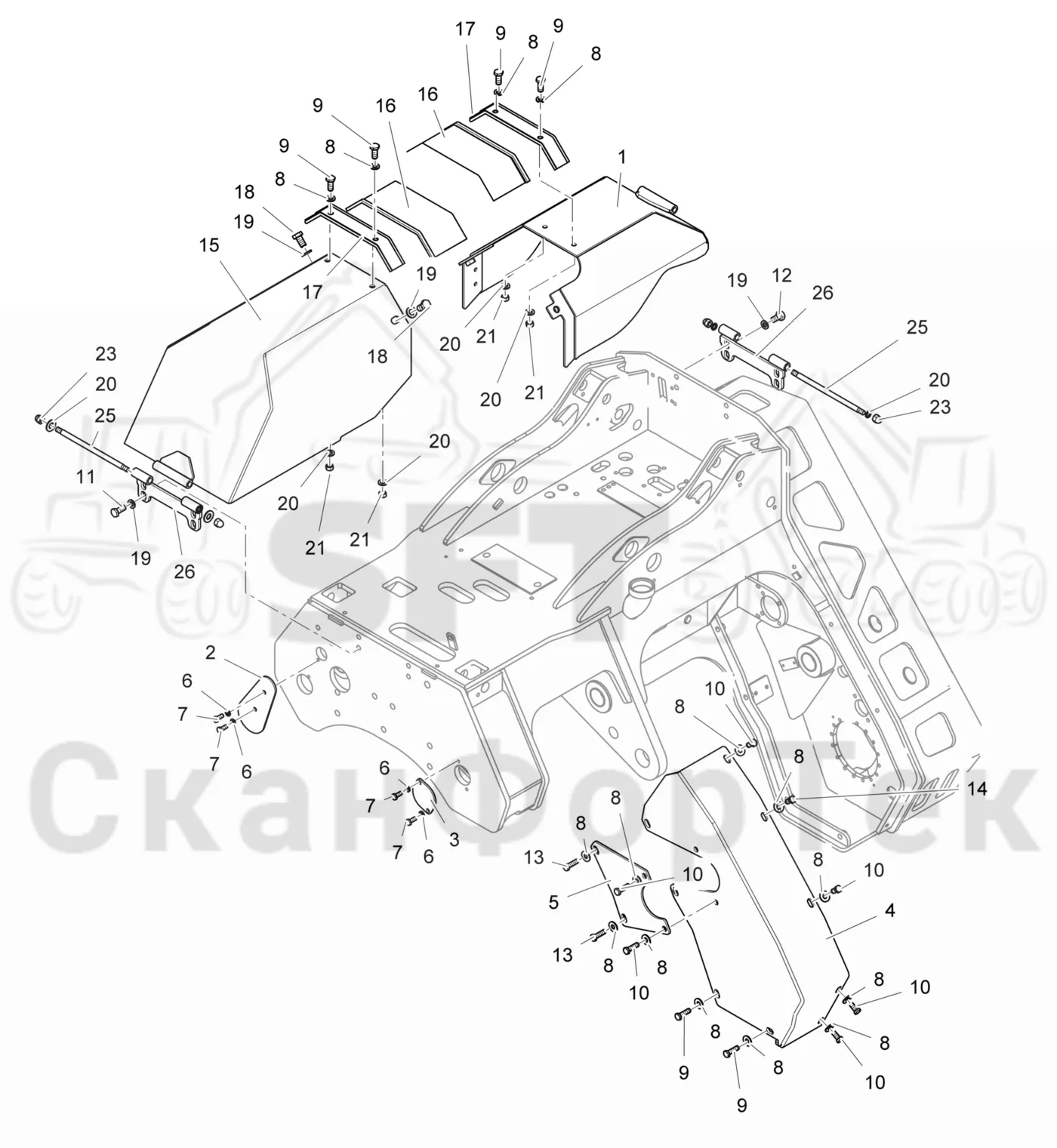 Схема: Valmet / Головки лесозаготовительной машины / Valmet 378 / Valmet 378 / Каталог запасных частей / шасси / Капоты и крышки