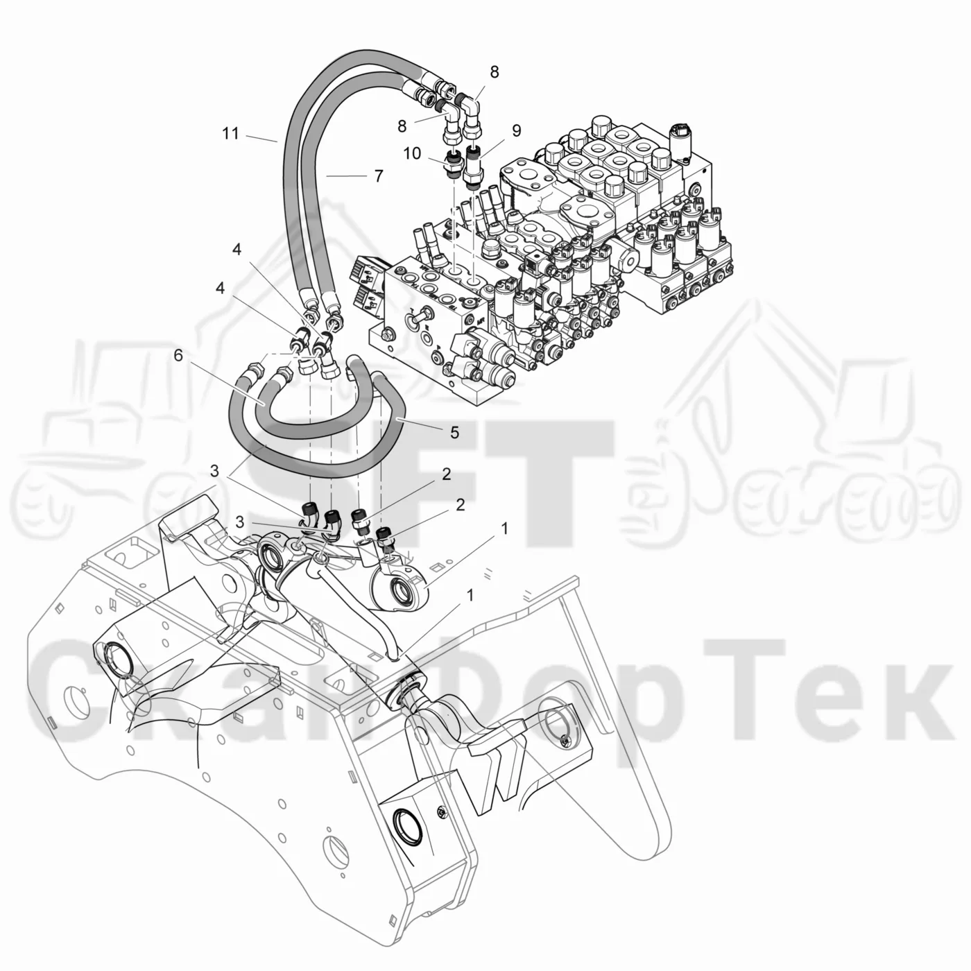 Схема: Valmet / Головки лесозаготовительной машины / Valmet 378 / Valmet 378 / Каталог запасных частей / Обрезка сучьев / Гидравлический привод сучкорезного ножа