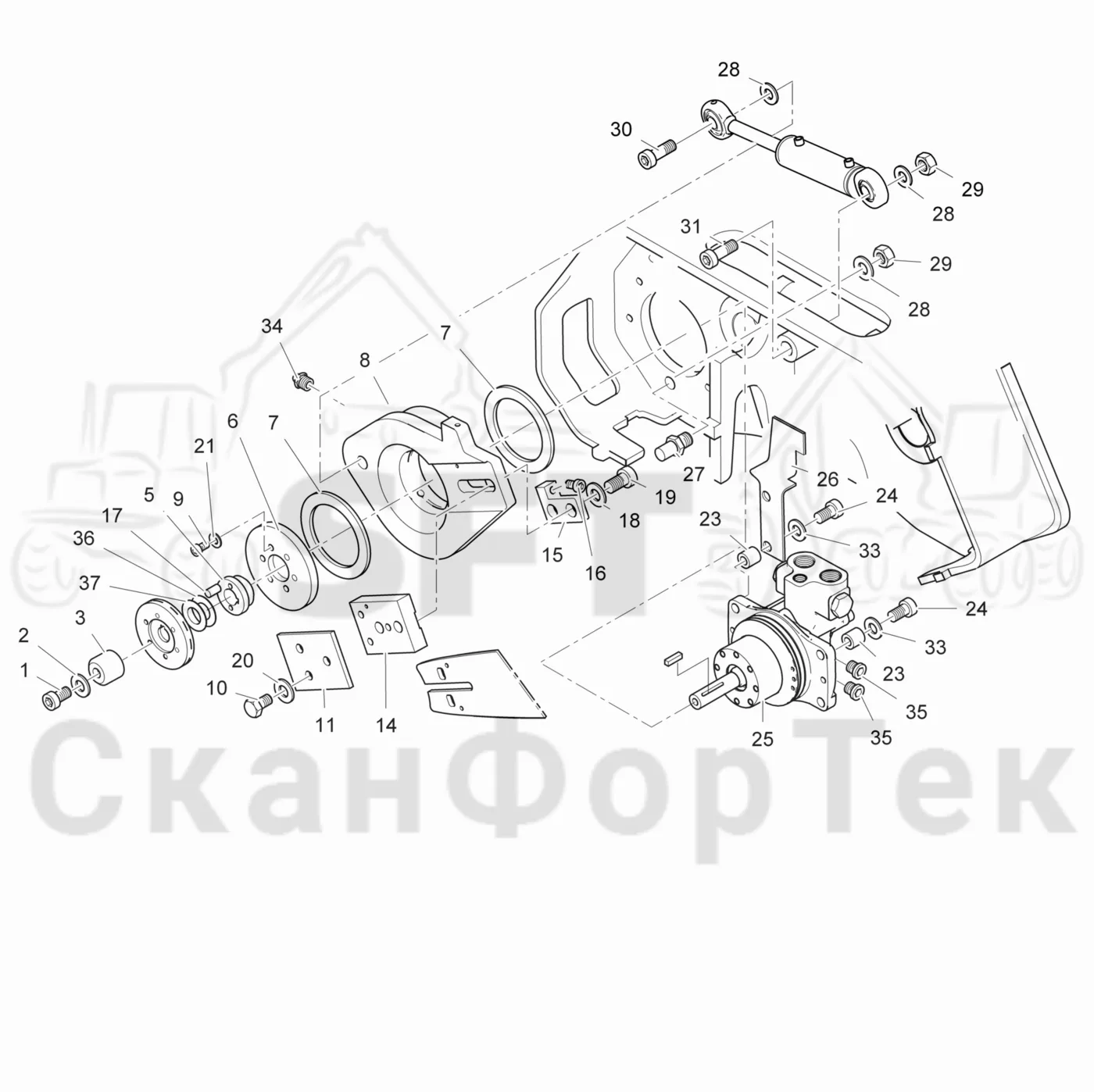 Схема: Valmet / Головки лесозаготовительной машины / Valmet 378 / Valmet 378 / Каталог запасных частей / Резка / Cutting unit topsaw