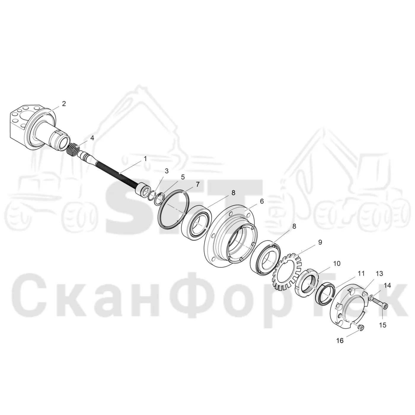 Схема: Komatsu / Лесозаготовительные машины / 931.1 / Каталог запасных частей / Лесозаготовительное оборудование / Головка лесозаготовительной машины / 365 / Каталог запасных частей / Измерение / Измерение длины / Корпус подшипника 3650001361-