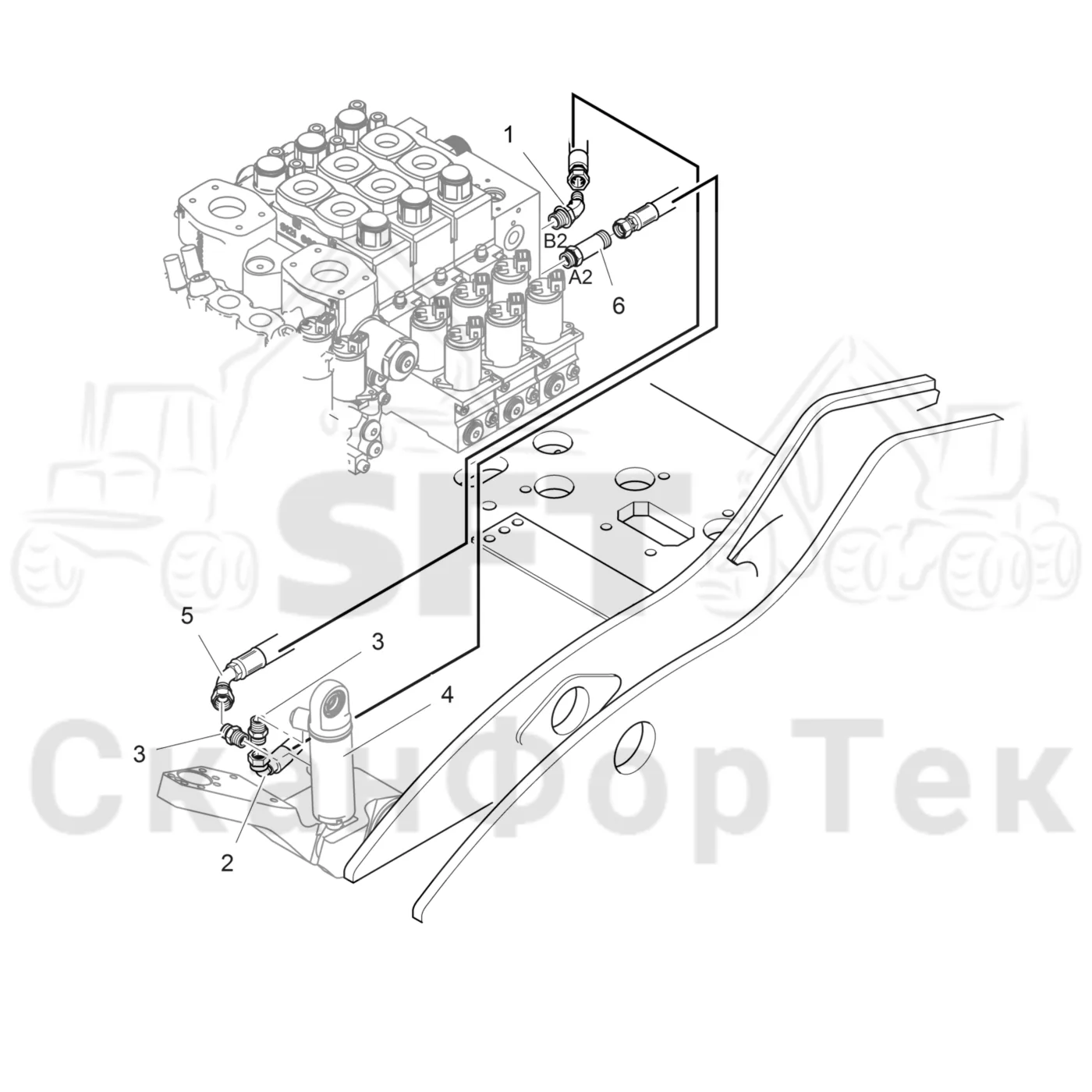 Схема: Valmet / Головки лесозаготовительной машины / Valmet 378 / Valmet 378 / Каталог запасных частей / Измерение / Гидравлика подъемного механизма мерного ролика