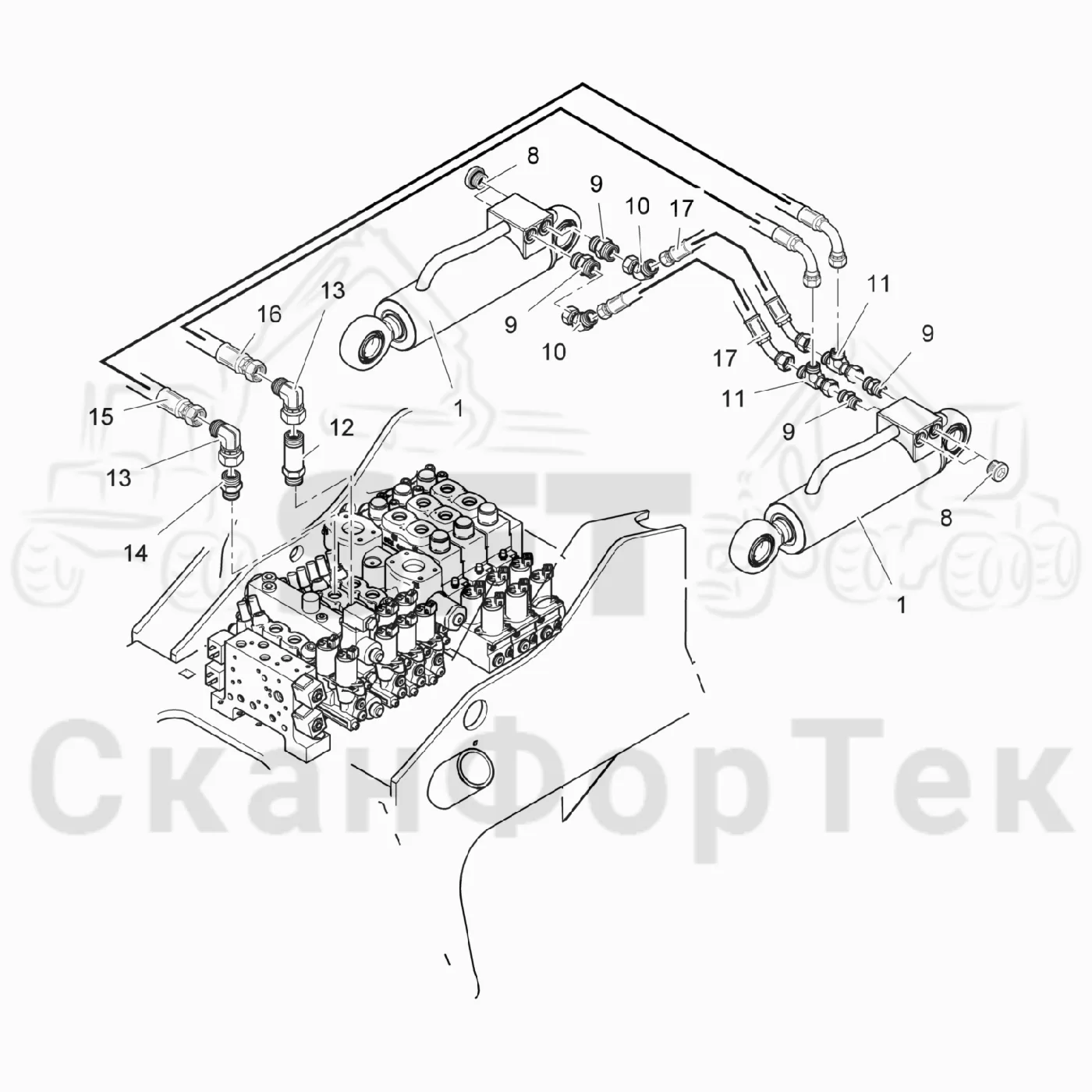 Схема: Komatsu / Головки лесозаготовительной машины / 300 Головки лесозаготовительной машины / 378 / Каталог запасных частей / Валка леса / Валочное гидравлическое оборудование