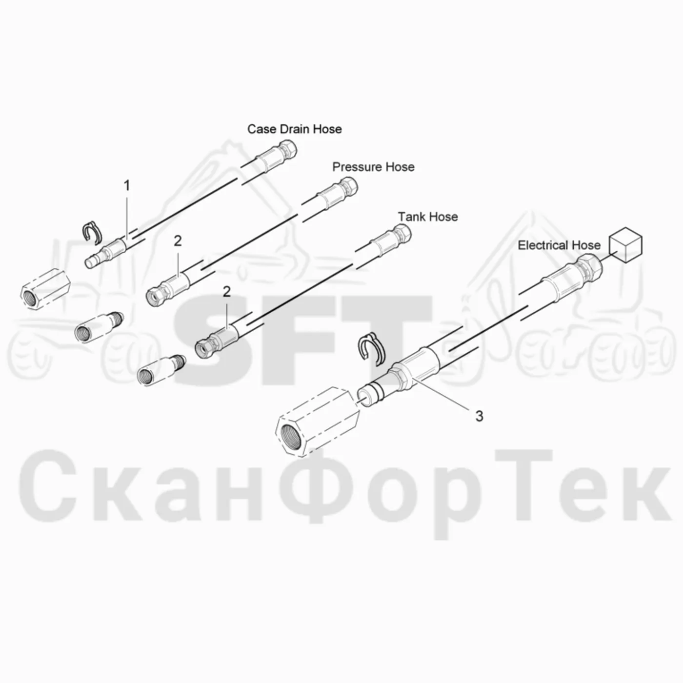 Схема: Komatsu / Головки лесозаготовительной машины / 300 Головки лесозаготовительной машины / 378 / Каталог запасных частей / Поворотные устройства и звенья / Соединительный комплект Pc 210