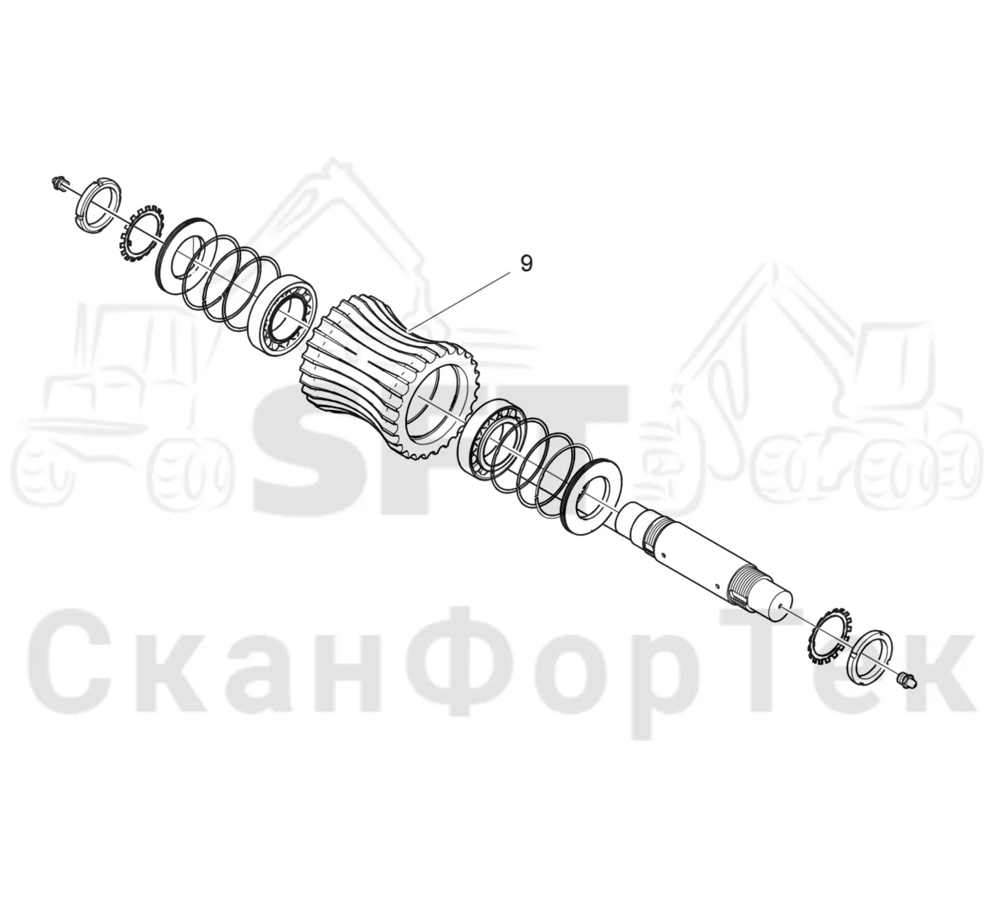 Схема: Komatsu / Лесозаготовительные машины / 951 S/N 9510004367- / Каталог запасных частей / Лесозаготовительное оборудование / Головка лесозаготовительной машины / C202E / Каталог запасных частей / шасси / Ролик