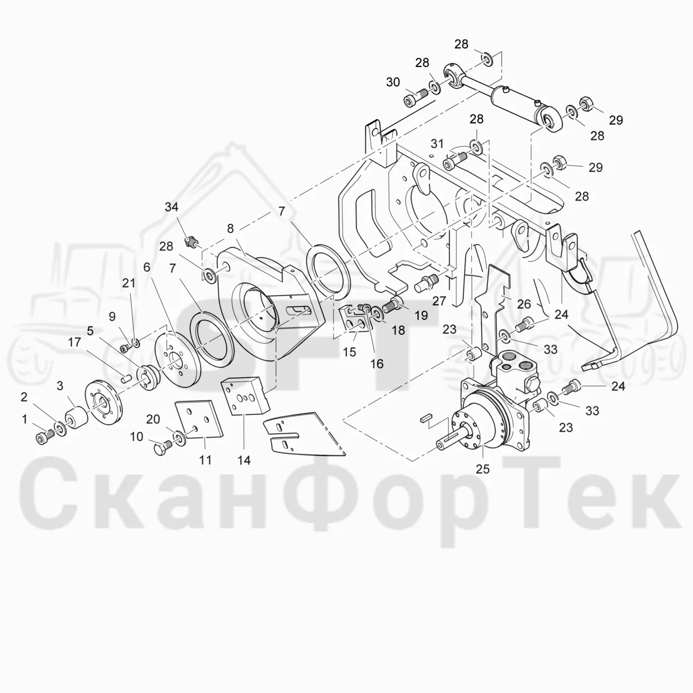 Схема: Komatsu / Головки лесозаготовительной машины / 300 Головки лесозаготовительной машины / 378 E / Каталог запасных частей / Резка / Cutting unit topsaw